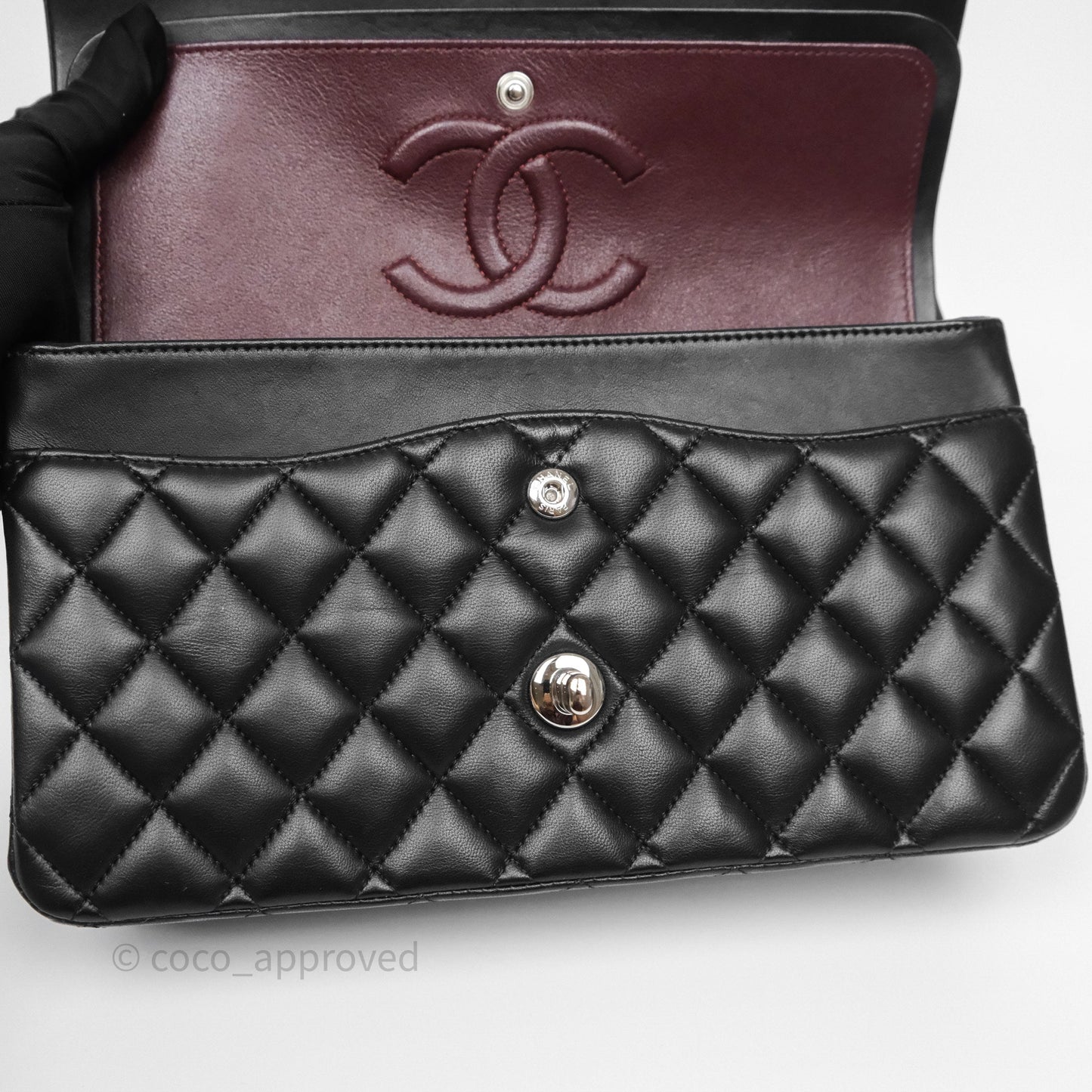 Chanel Classic M/L Medium Flap Quilted Black Lambskin Silver Hardware