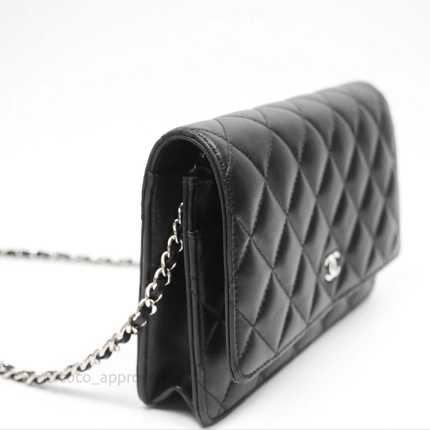 Chanel Quilted WOC Black Lambskin Silver Hardware