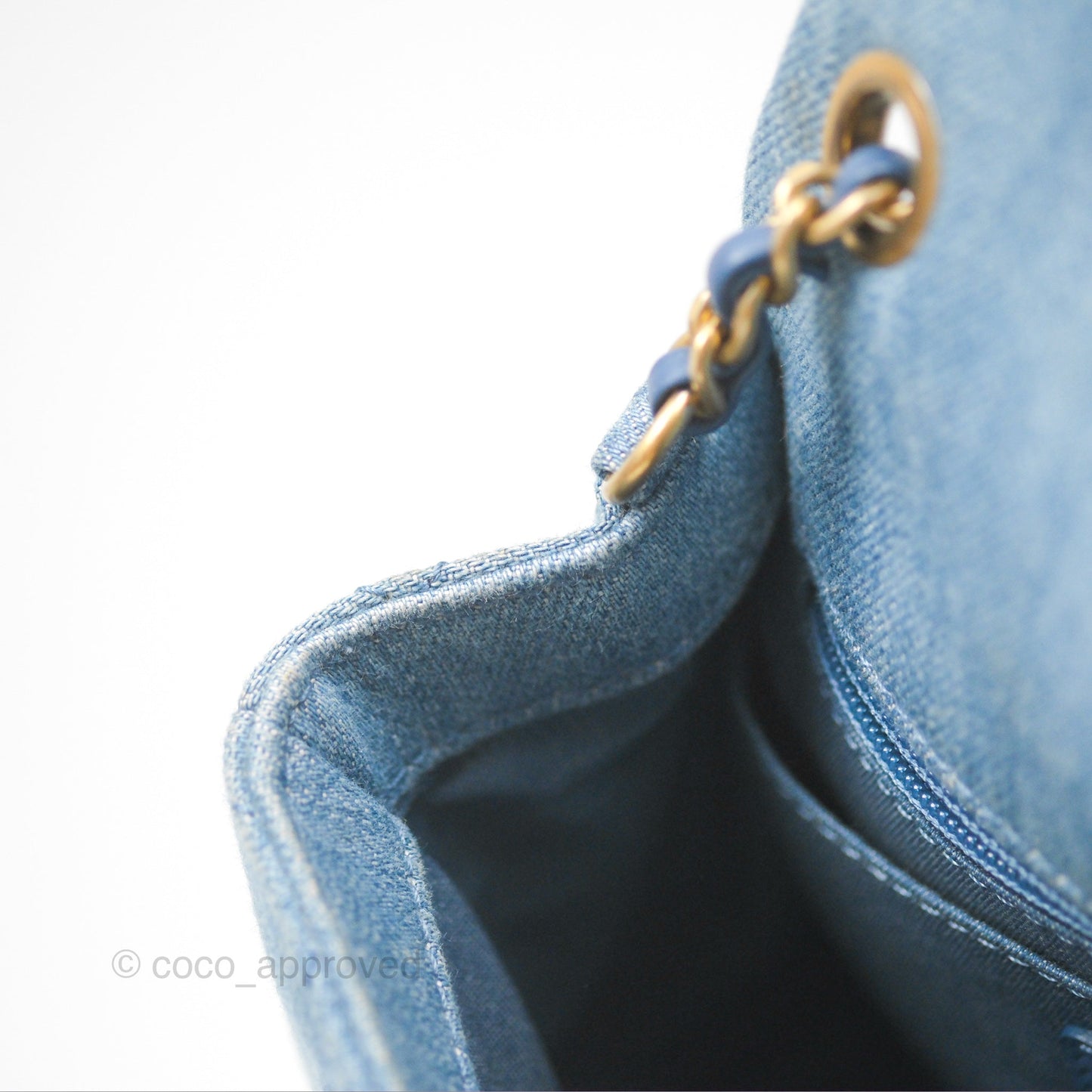 Chanel Mini Square Pearl Crush Quilted Denim Aged Gold Hardware