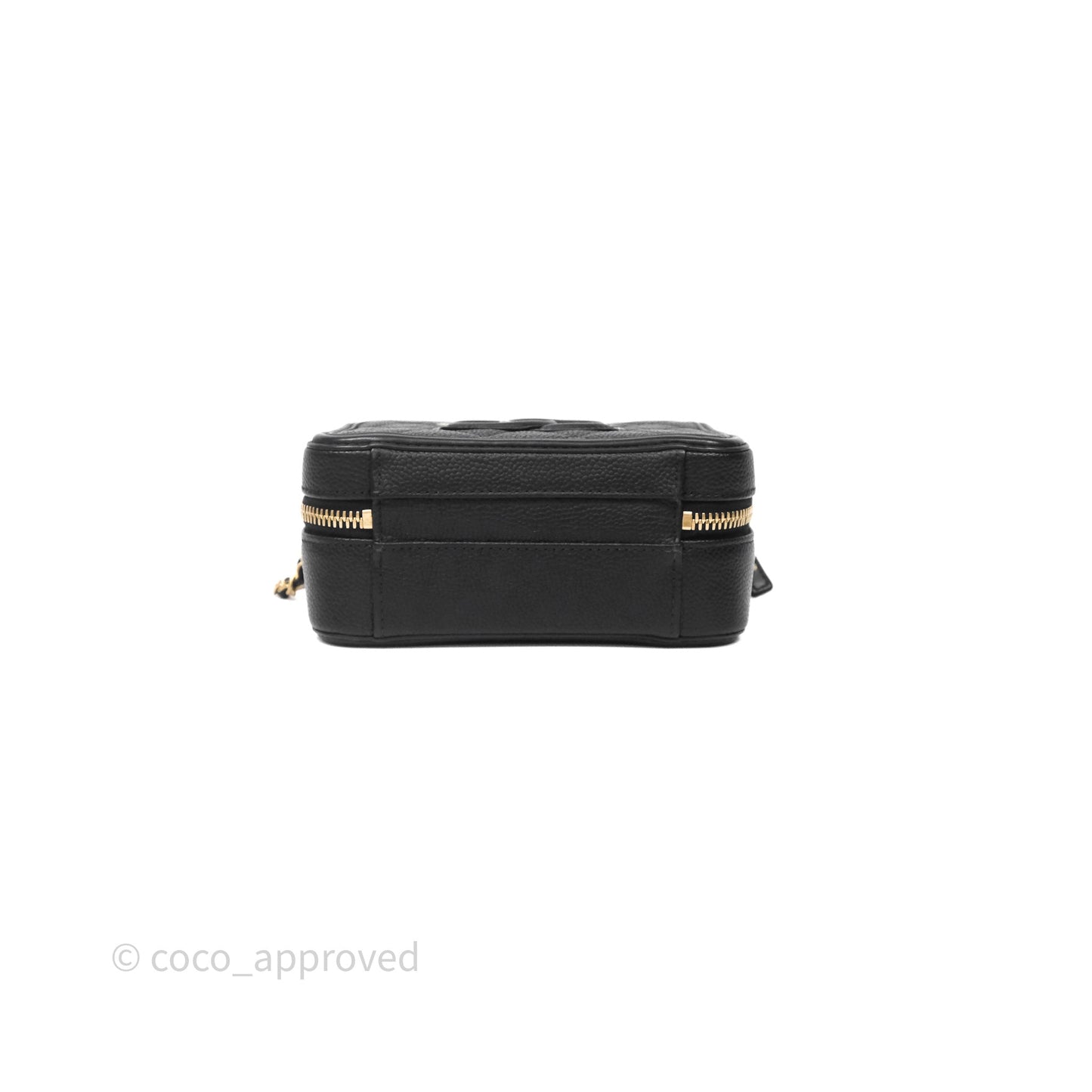 Chanel Quilted Small CC Filigree Vanity Case Black Caviar Aged Gold Hardware