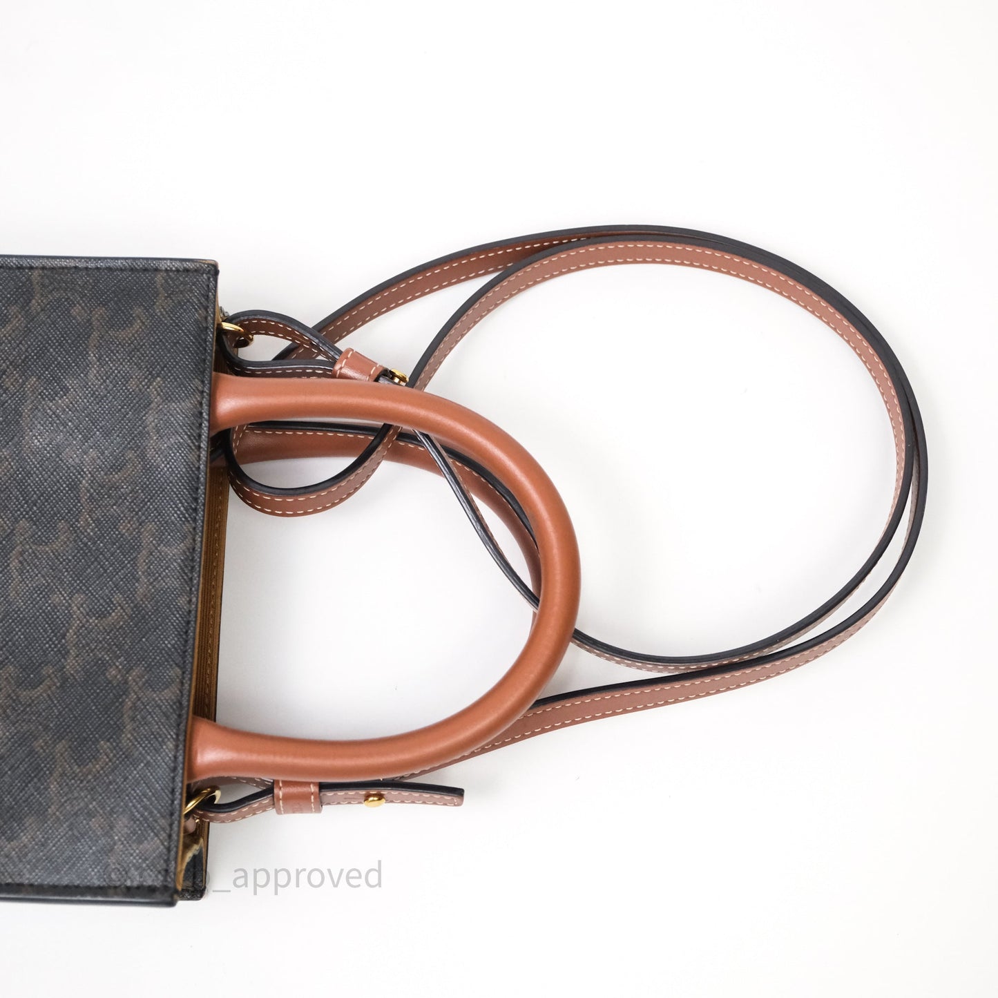 Celine Mini Vertical Cabas Bag Triomphe Canvas Tan Calfskin