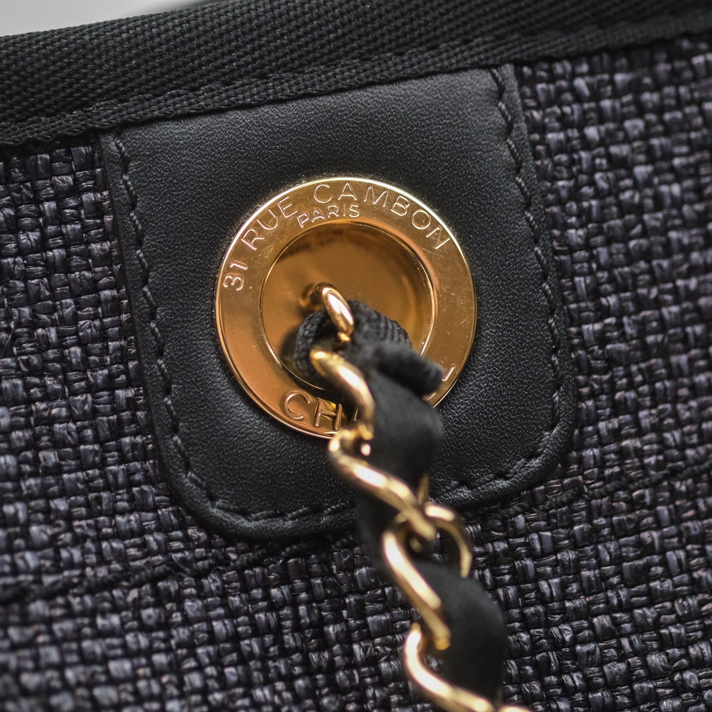 Chanel Medium Deauville Tote Black Canvas Gold Hardware