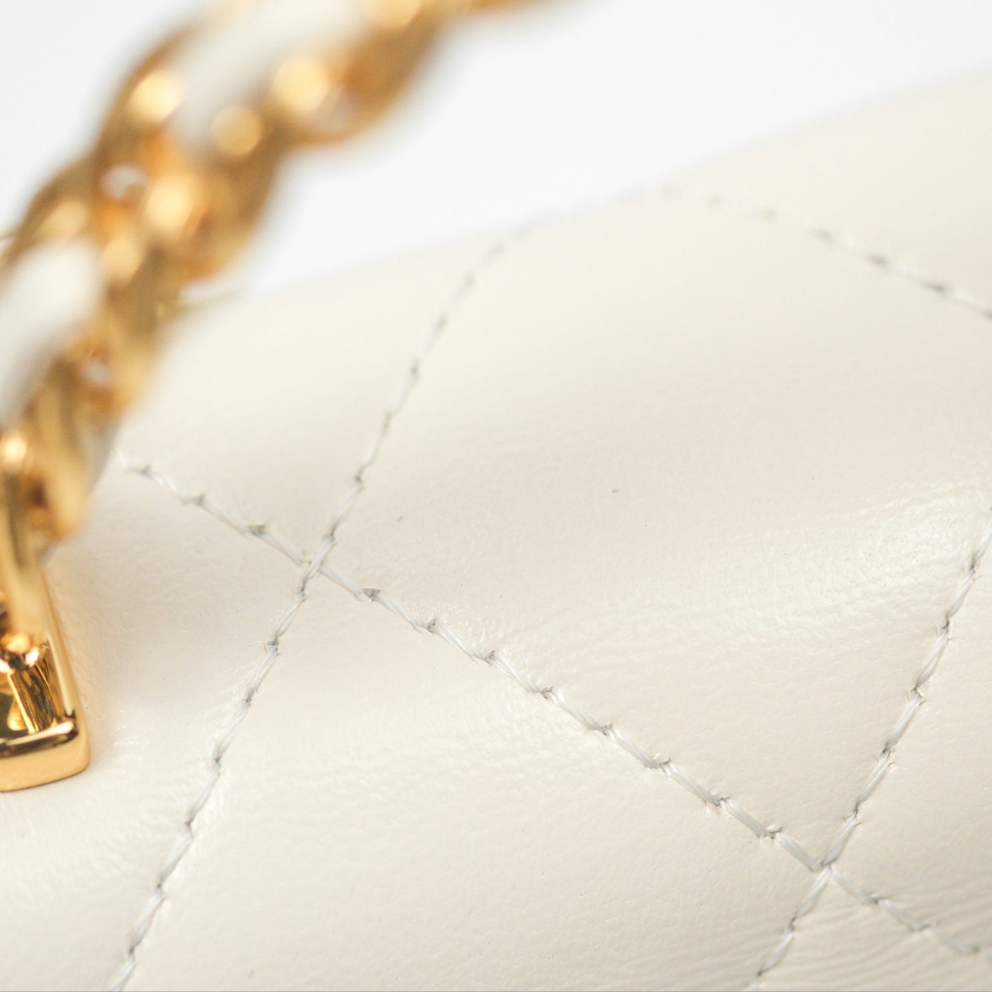 Chanel Top Handle White Lambskin Gold Hardware