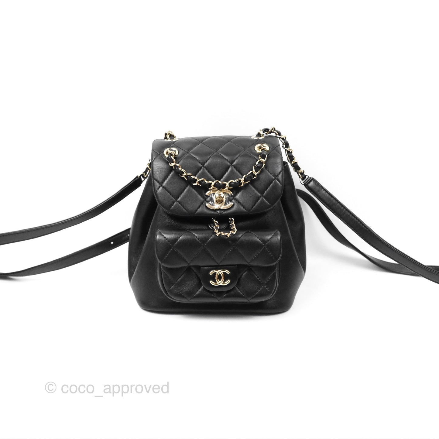 Chanel Quilted Small Duma Drawstring Backpack Black Lambskin Gold Hardware