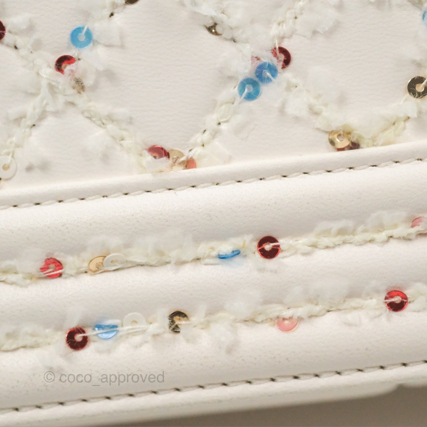 Chanel Medium Boy Sequins Quilted White Lambskin Silver Hardware