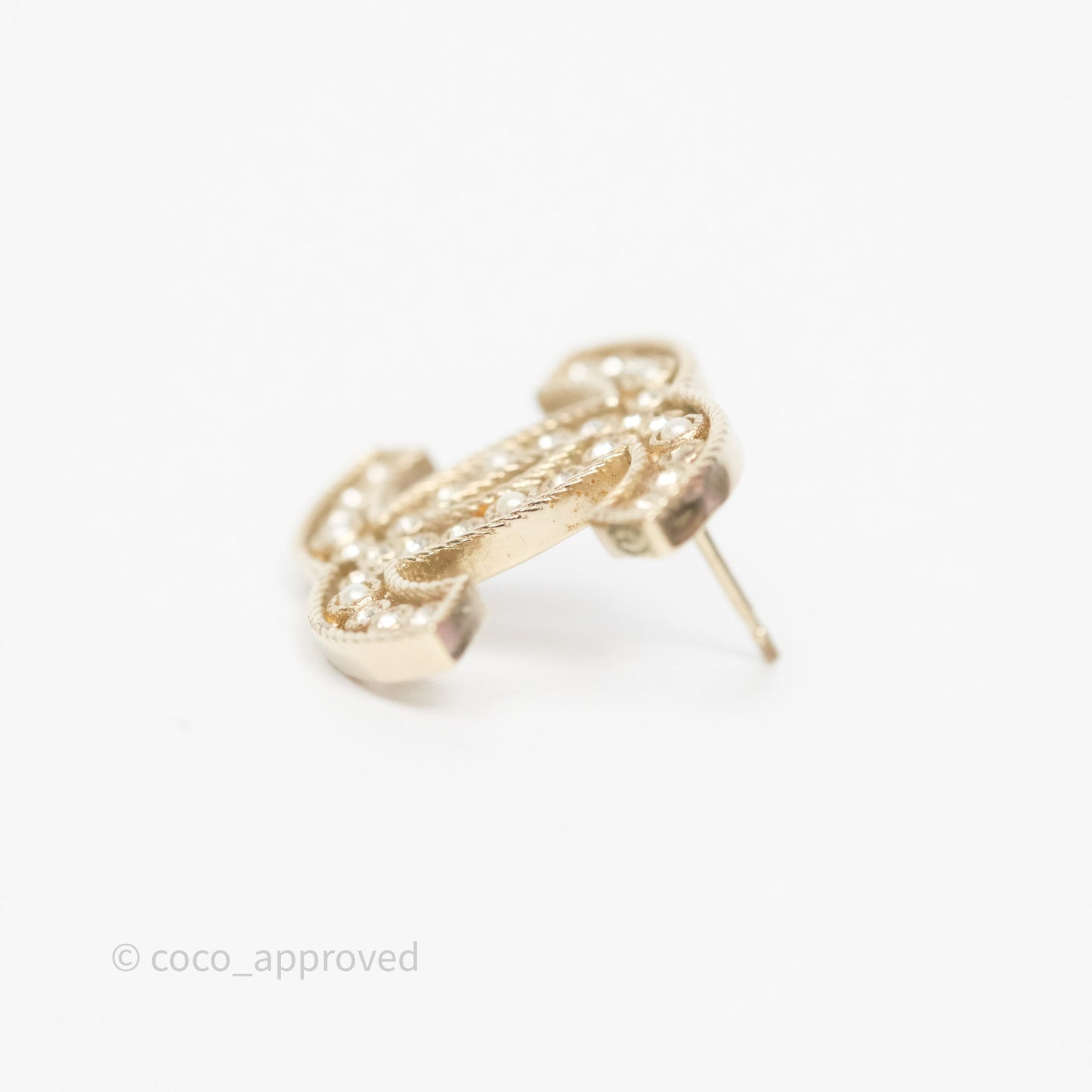 Chanel CC Crystals Pearl Earrings Gold Tone 19S