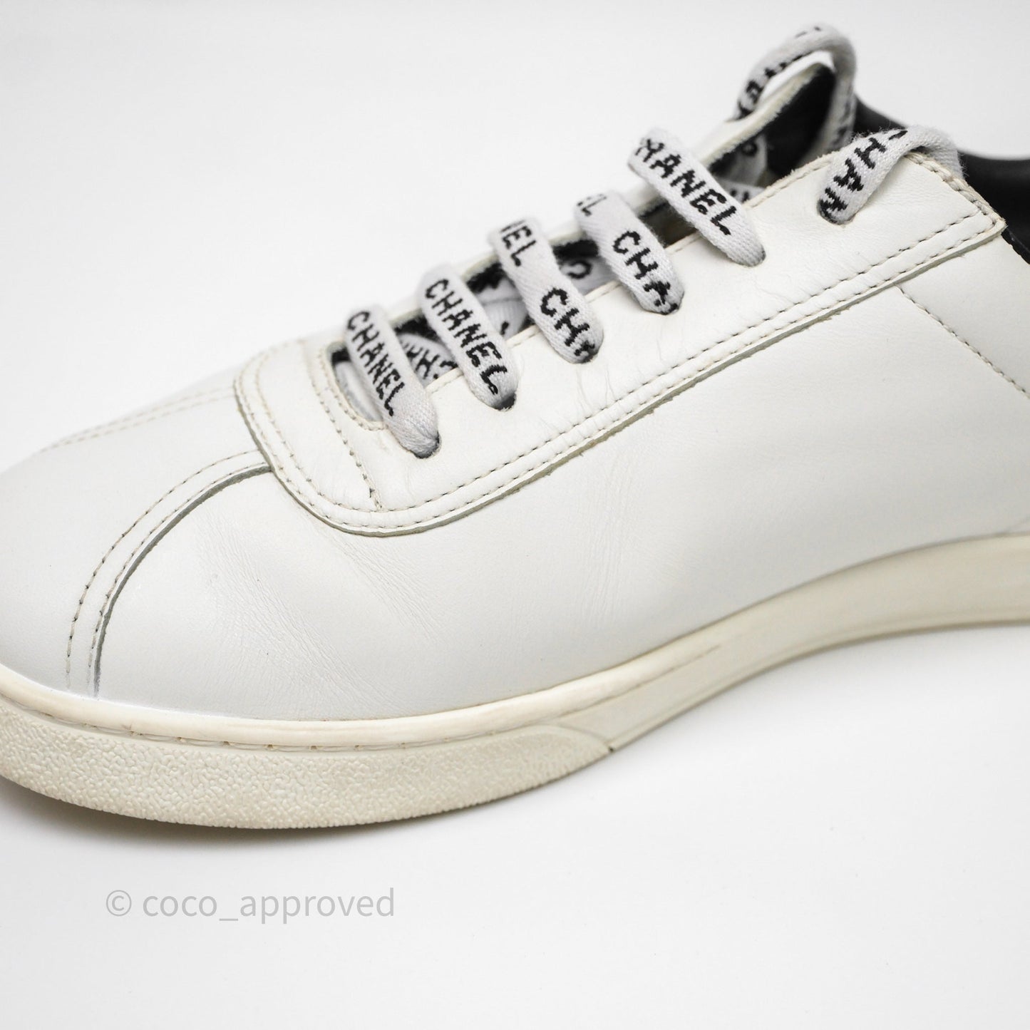 Chanel Logo Pull Tab Lace-up Sneakers White & Black Size 37.5