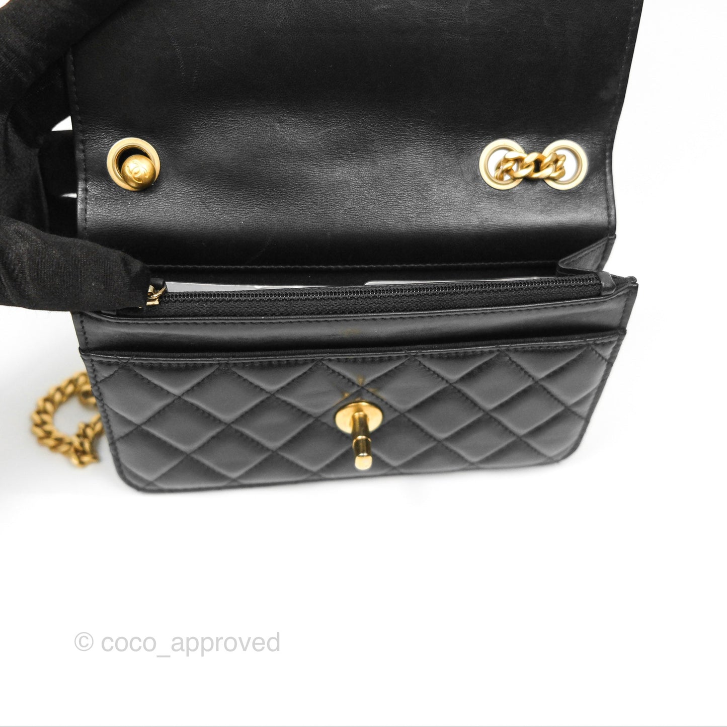 Chanel All Slide Wallet on Chain WOC Adjustable Chain Quilted Black Lambskin 22K