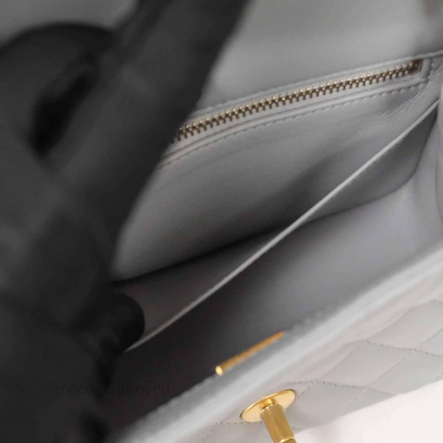 Chanel Pearl Crush Mini Square Quilted Grey Lambskin Aged Gold Hardware