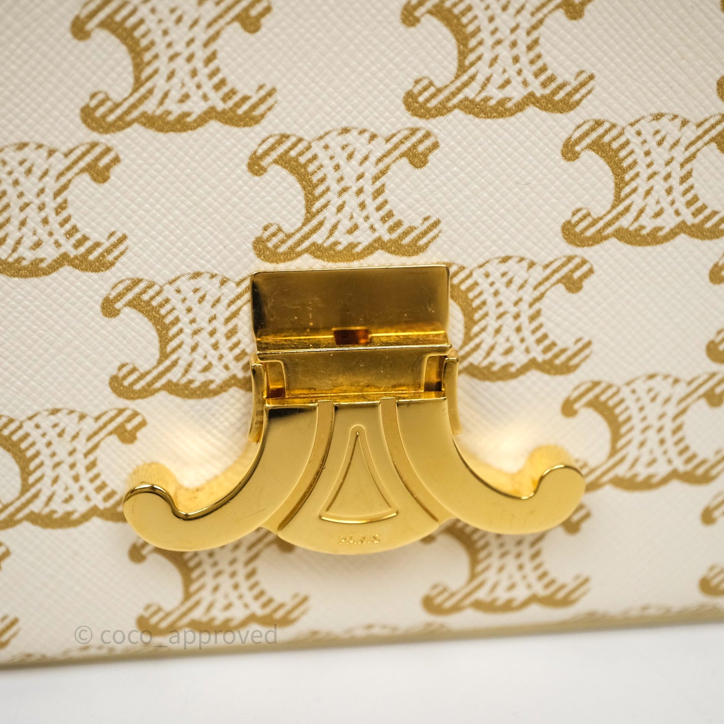 Celine Triomphe Shoulder Bag White Calfskin Triomphe Canvas