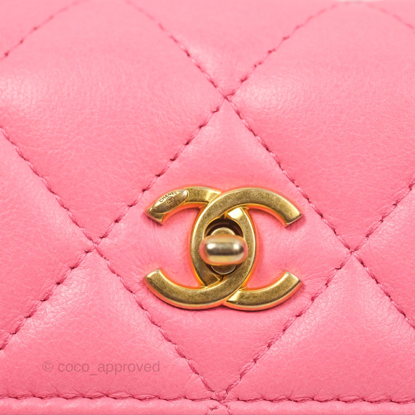 Chanel Pearl Crush Mini Clutch With Chain Pink Lambskin Aged Gold Hardware