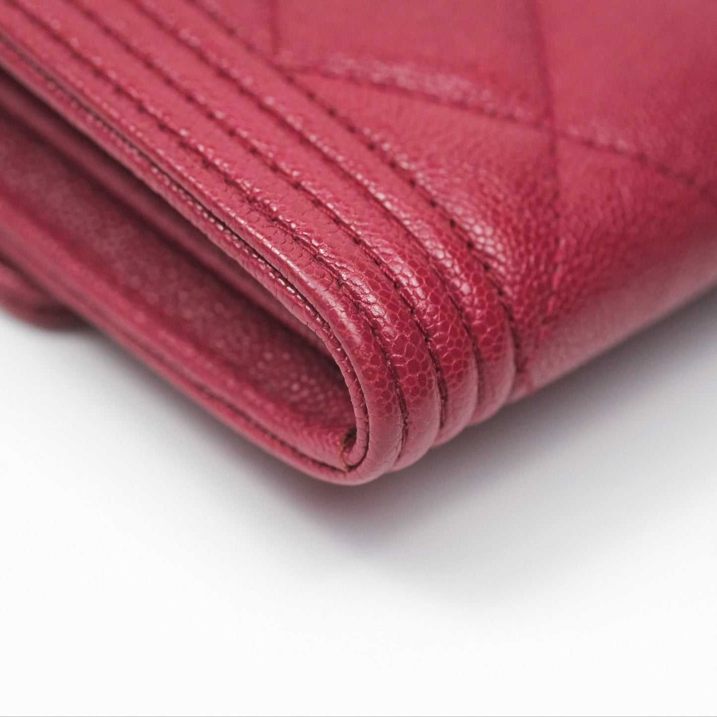 Chanel Quilted Boy Flap Long Wallet Dark Red Caviar Aged Gold Hardware