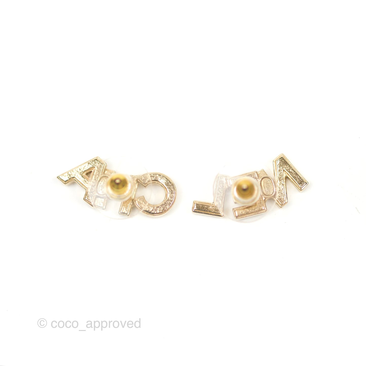 Chanel Logo CHA-NEL Crystal Earrings Gold Tone 20B