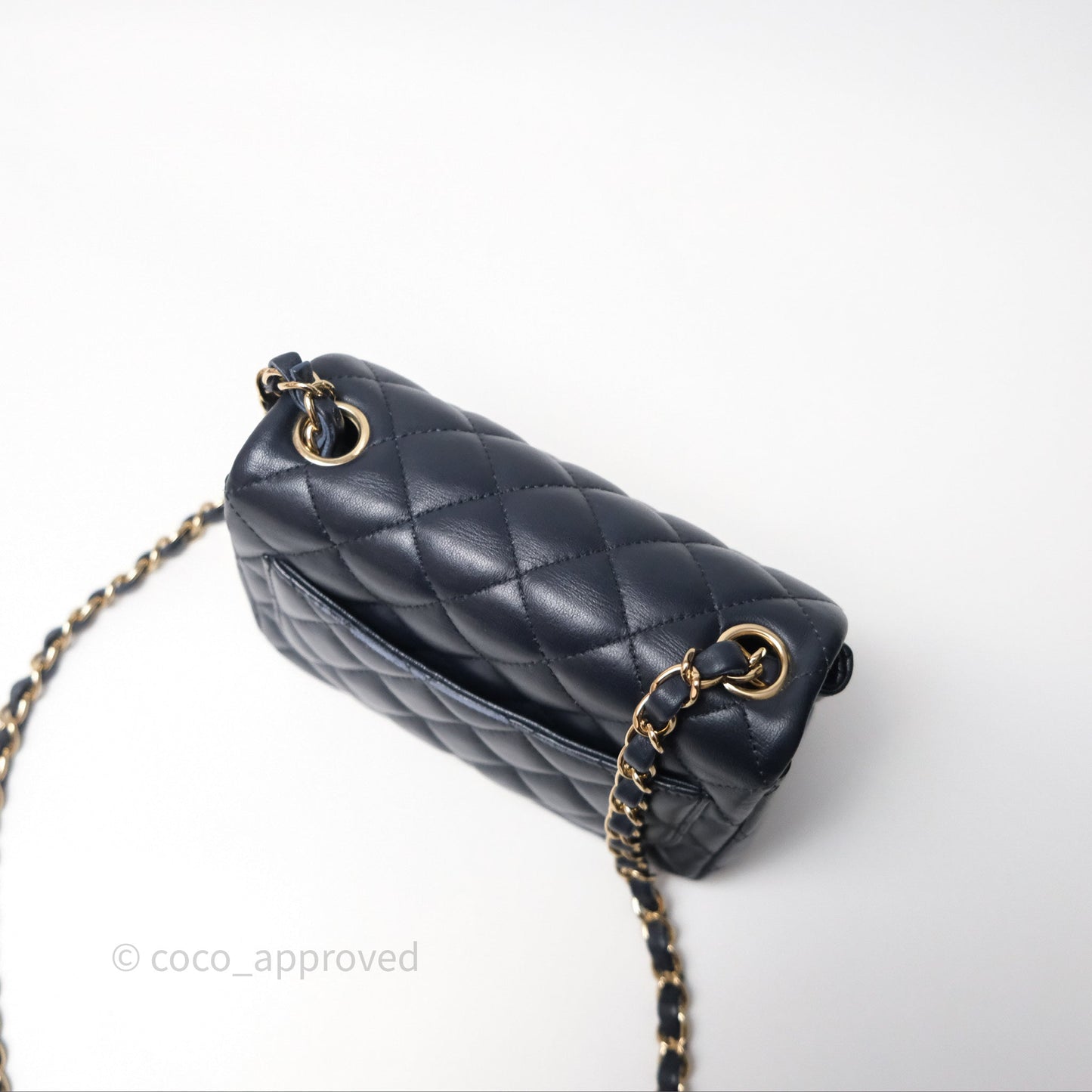 Chanel Mini Square Flap Quilted Navy Lambskin Gold Hardware