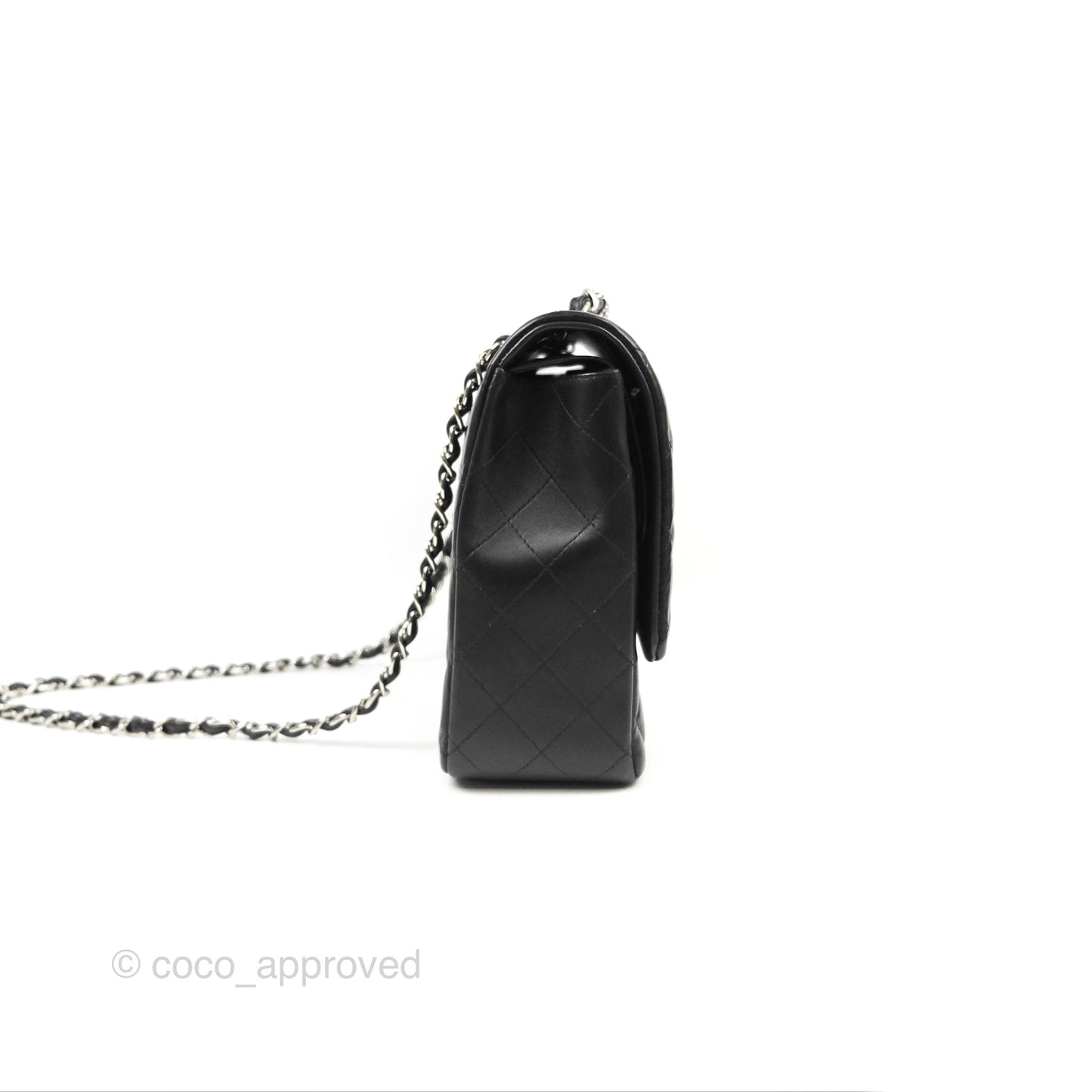 Chanel Quilted Maxi Double Flap Black Lambskin Silver Hardware