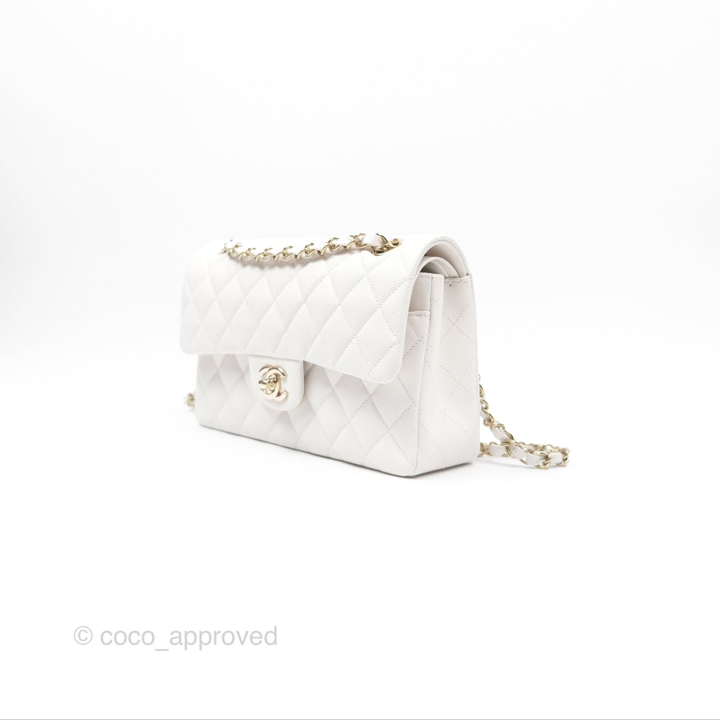Chanel Small Classic Quilted Flap White Caviar Gold Hardware