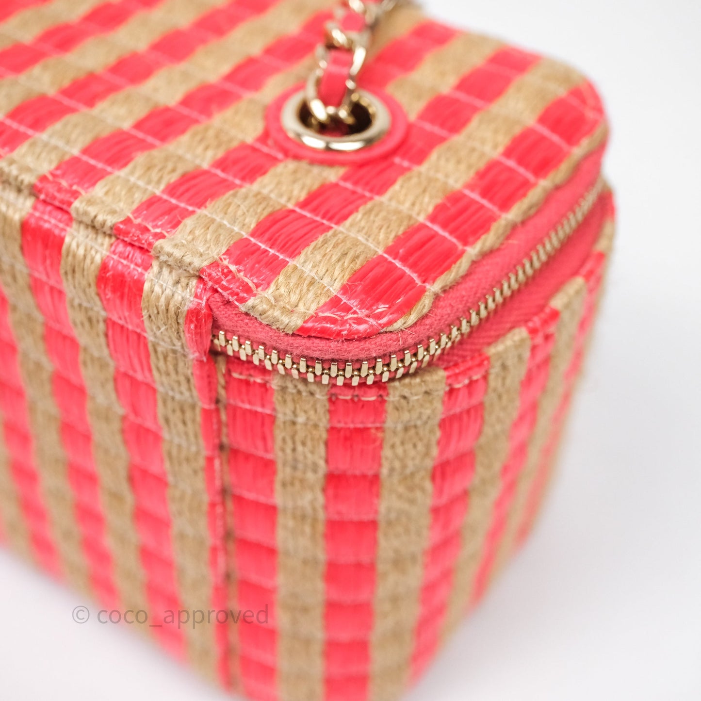Chanel Vanity With Chain Striped Raffia Orange Gold Hardware