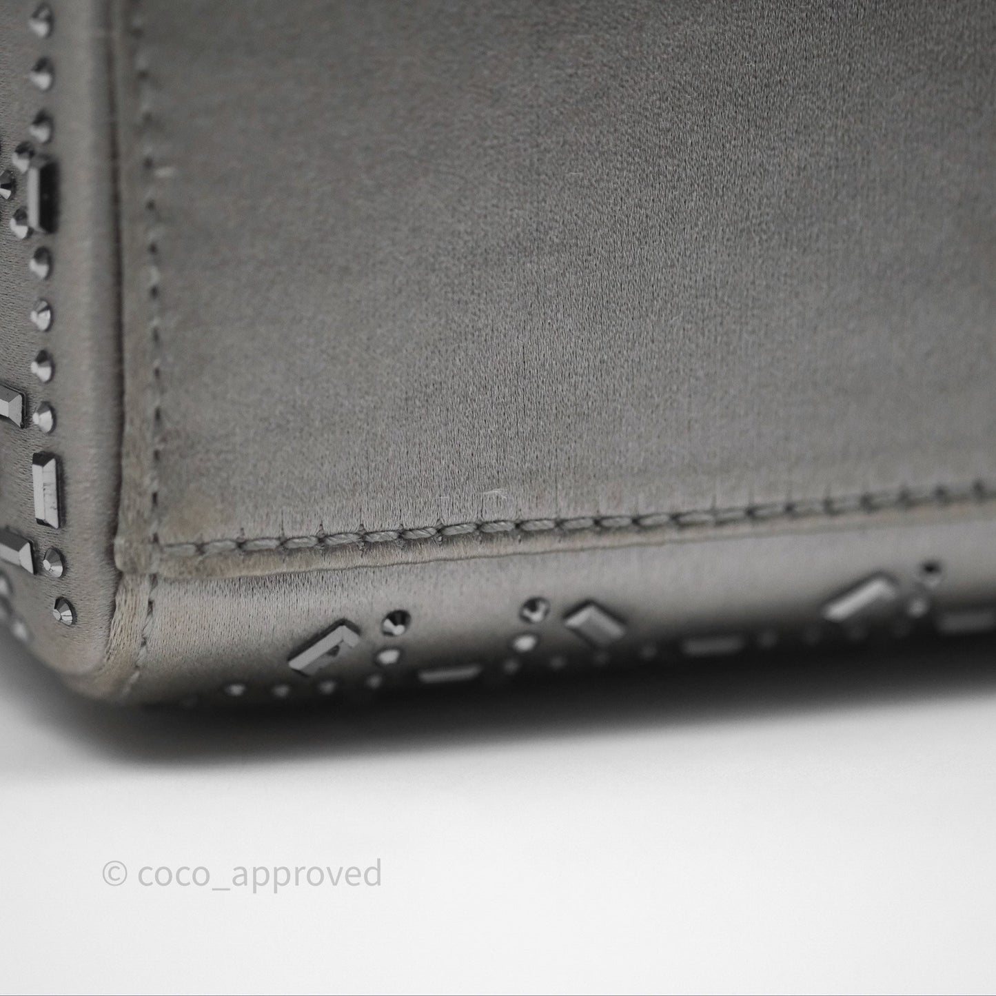 Christian Dior Mini Lady Dior Bag Grey Strass Cannage Satin Silver Hardware