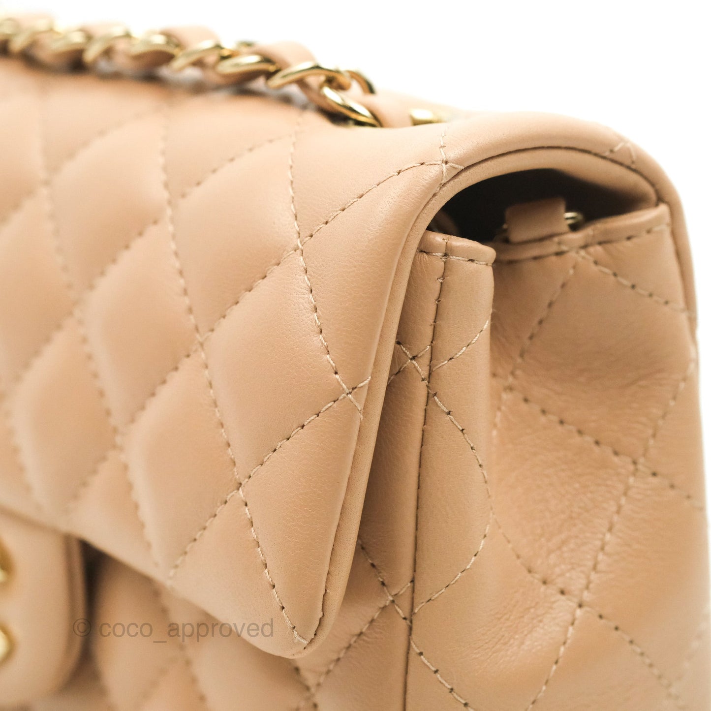 Chanel Quilted Mini Rectangular Flap Beige Lambskin Gold Hardware