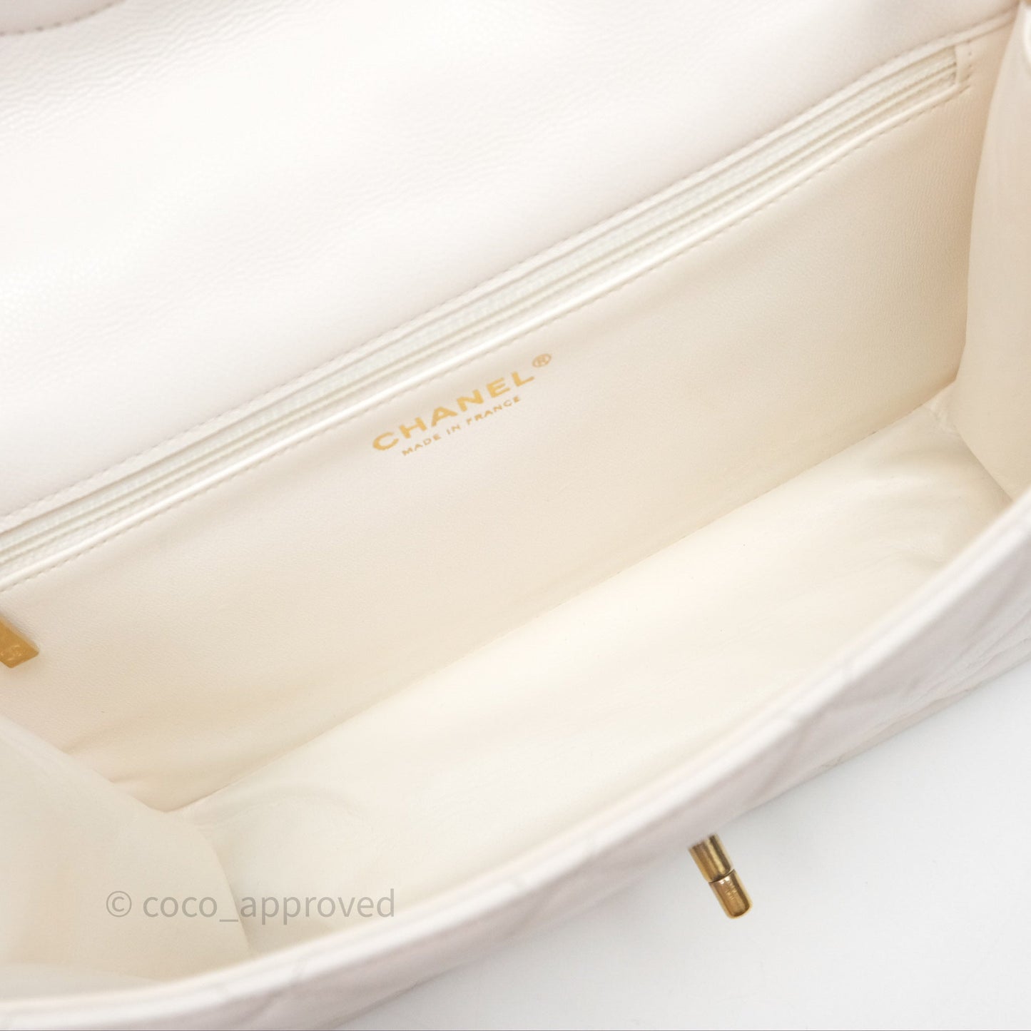 Chanel Large Quilted Sweet Classic Flap White Caviar Aged Gold Hardware