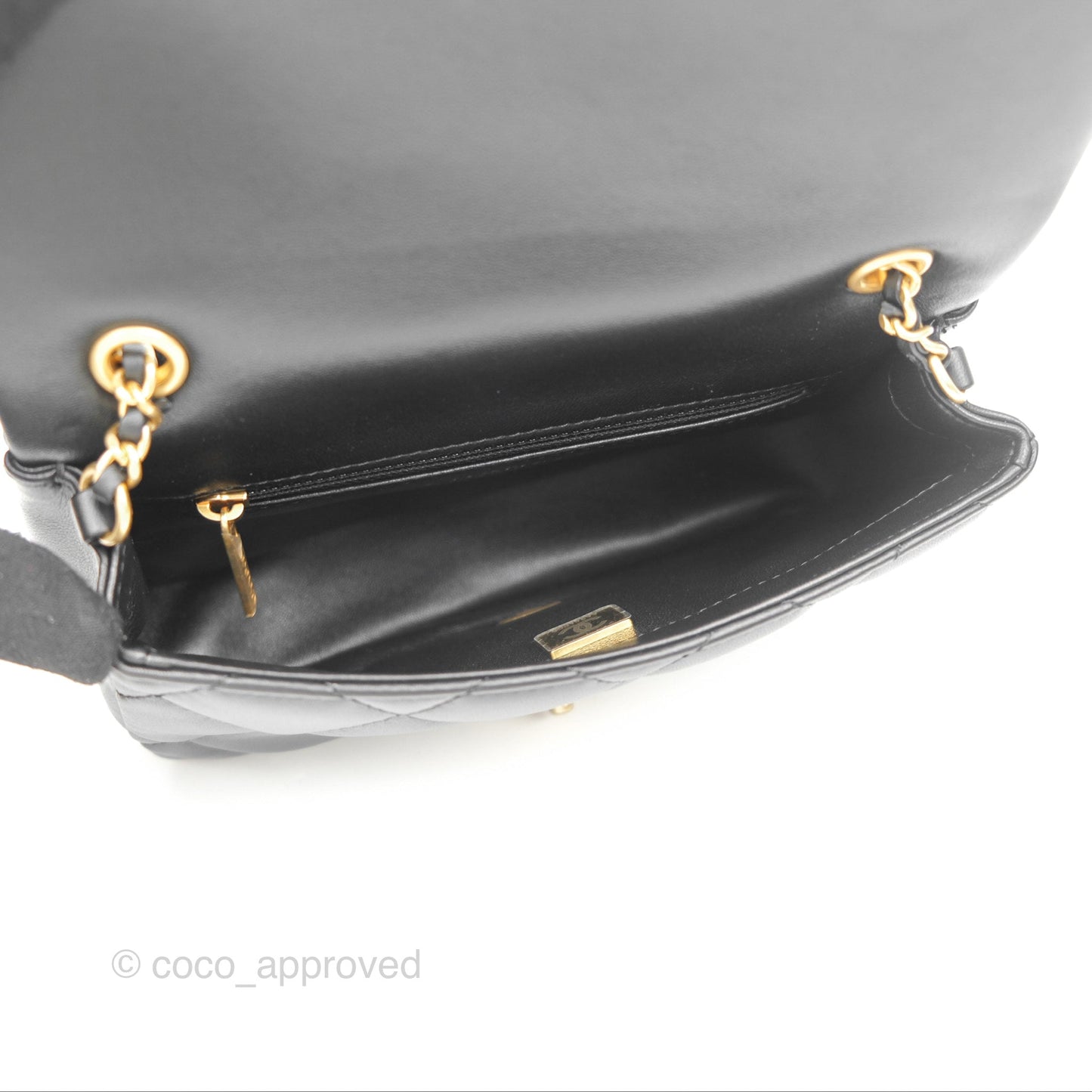Chanel Mini Flap Bag With Heart CC Charm Black Lambskin Aged Gold Hardware