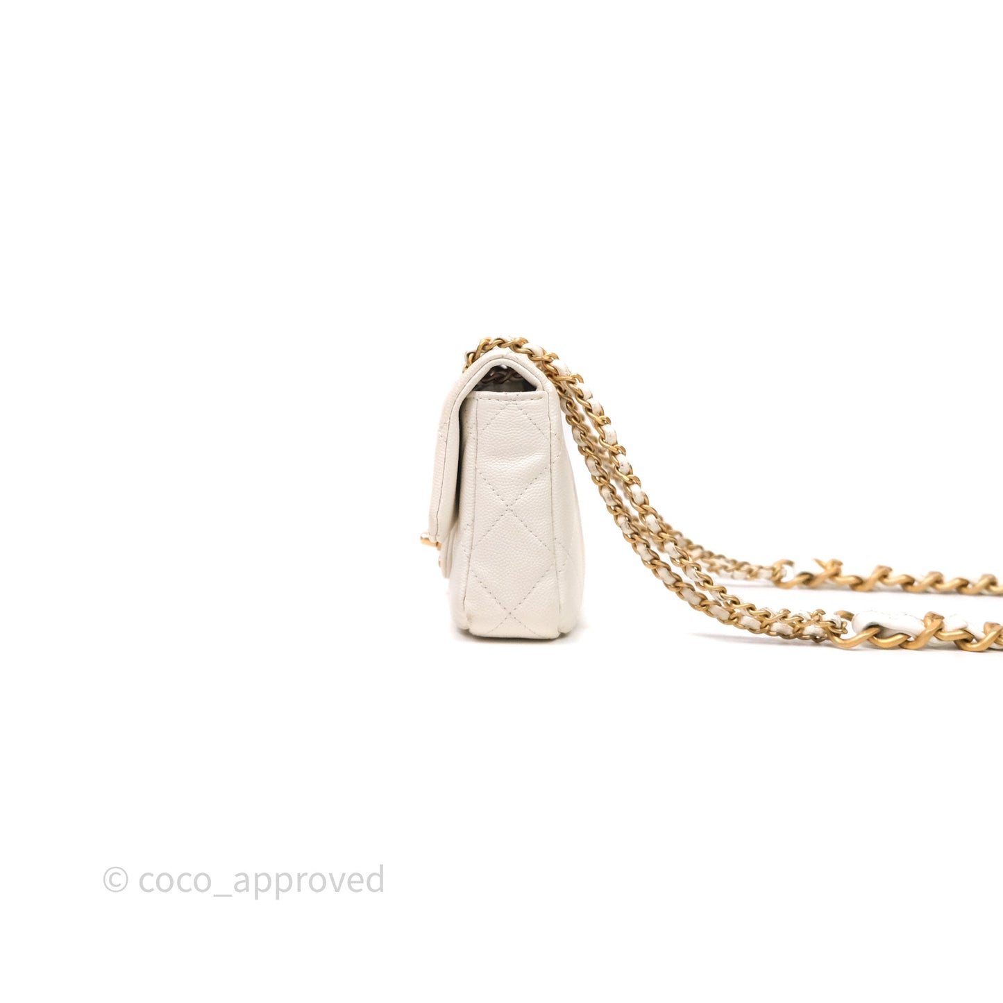Chanel Mini Flap White Caviar Bag Double Chain Gold Hardware