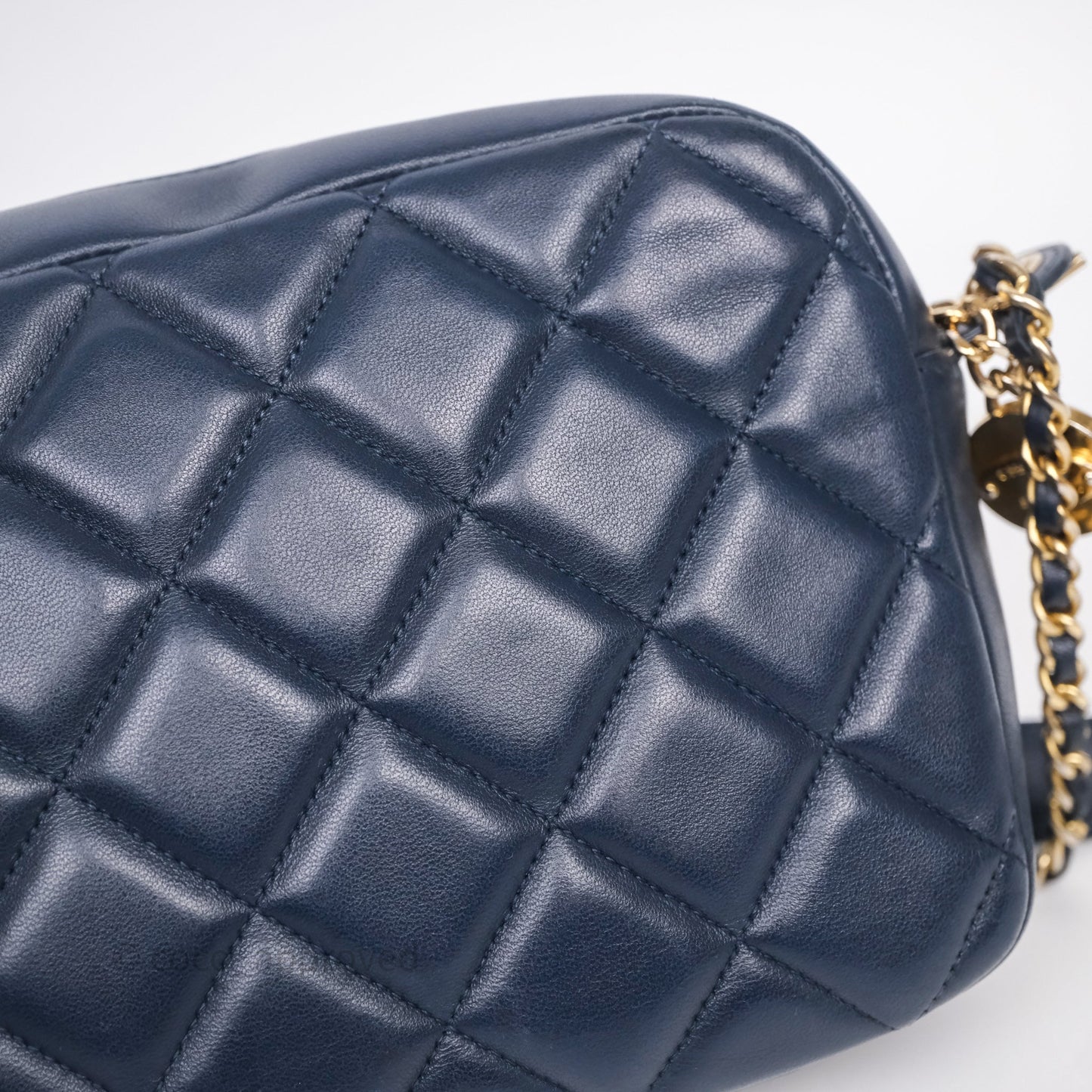 Chanel CC Camera Bag Quilted Navy Lambskin Aged Gold Hardware