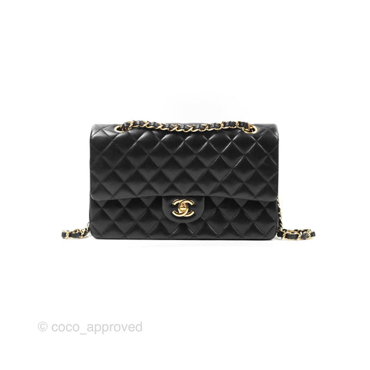 Chanel Classic M/L Medium Flap Quilted Black Lambskin Gold Hardware