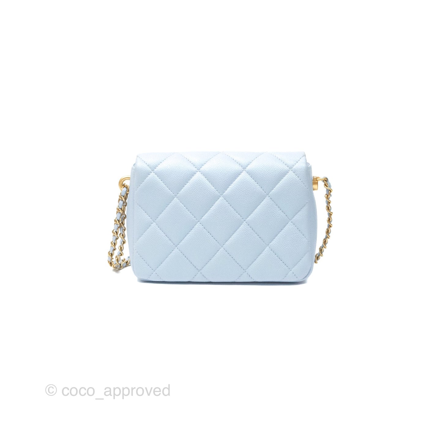 Chanel Quilted My Perfect Mini Iridescent Blue Caviar Aged Gold Hardware