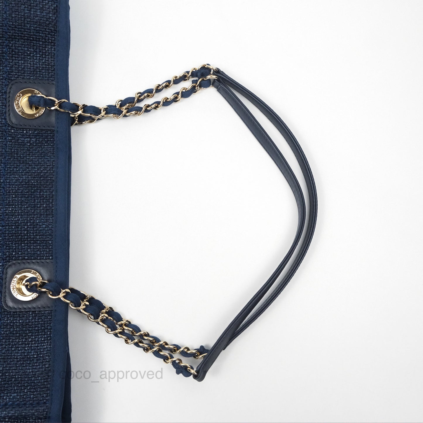 Chanel Medium Deauville Navy Canvas Gold Hardware