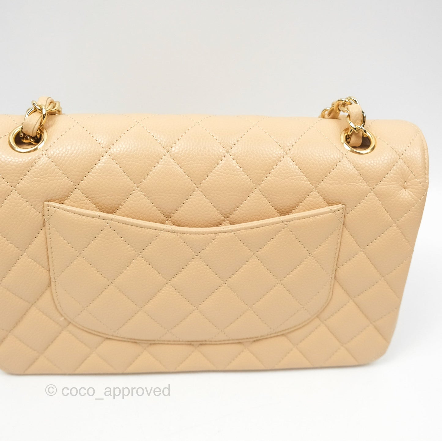 Chanel Classic M/L Medium Flap Quilted Beige Caviar Gold Hardware