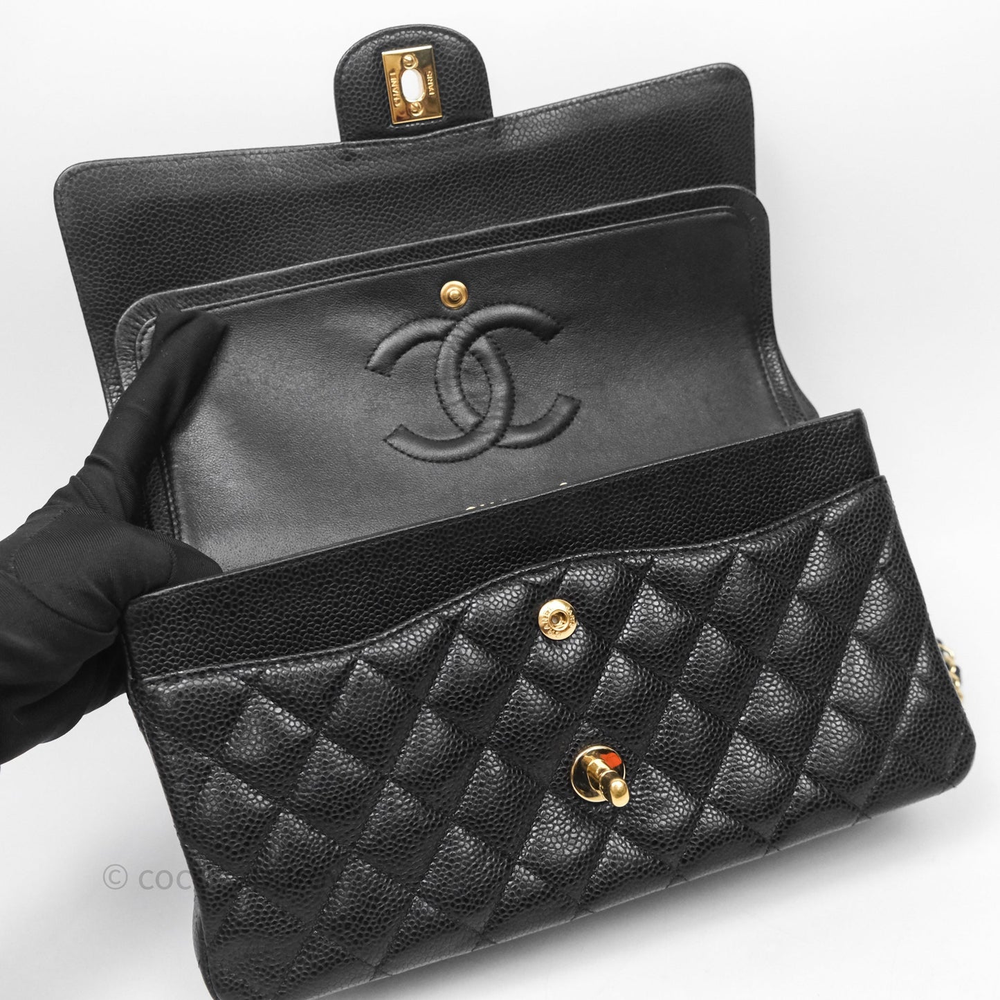 Chanel Classic Medium Flap Quilted Black Caviar Gold Hardware