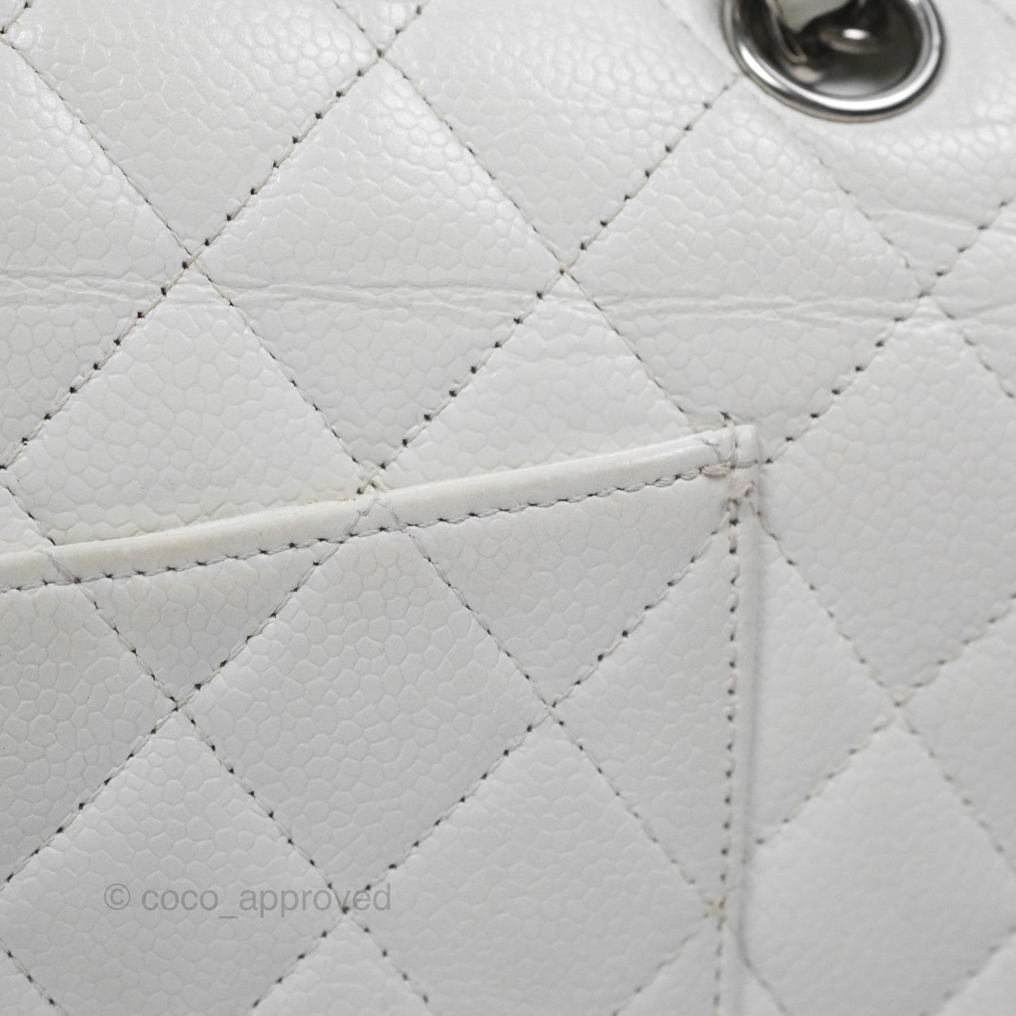 Chanel Classic M/L Medium Flap Quilted White Caviar Silver Hardware