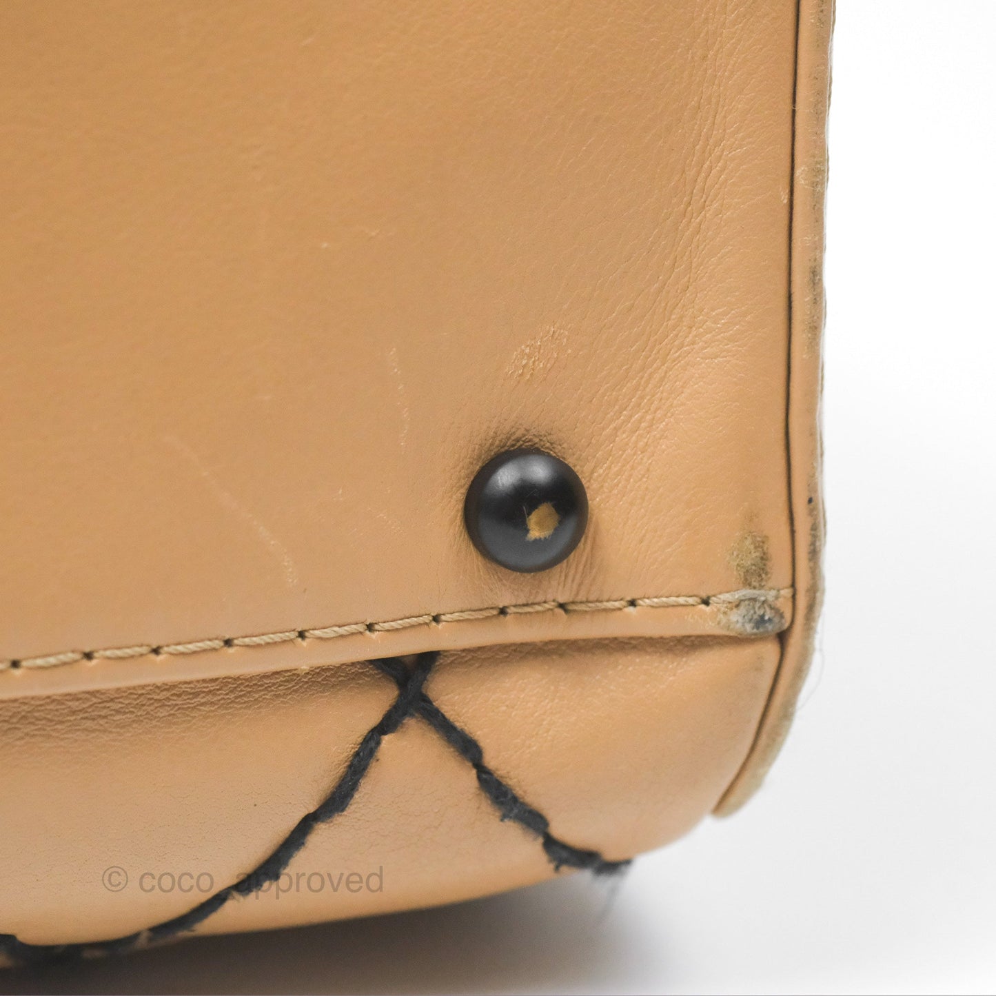 Chanel Contrast Stitch Surpique Bowler Bag Beige Calfskin Matte Black Hardware