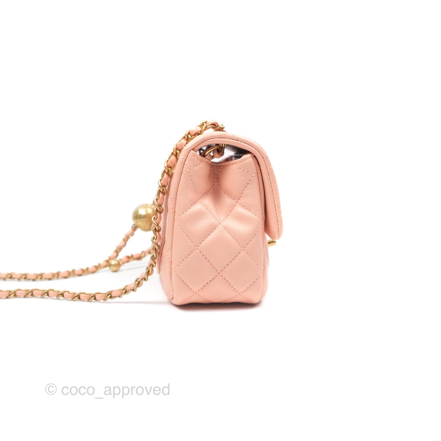 Chanel Pearl Crush Mini Square Quilted Peach Beige Lambskin Aged Gold Hardware
