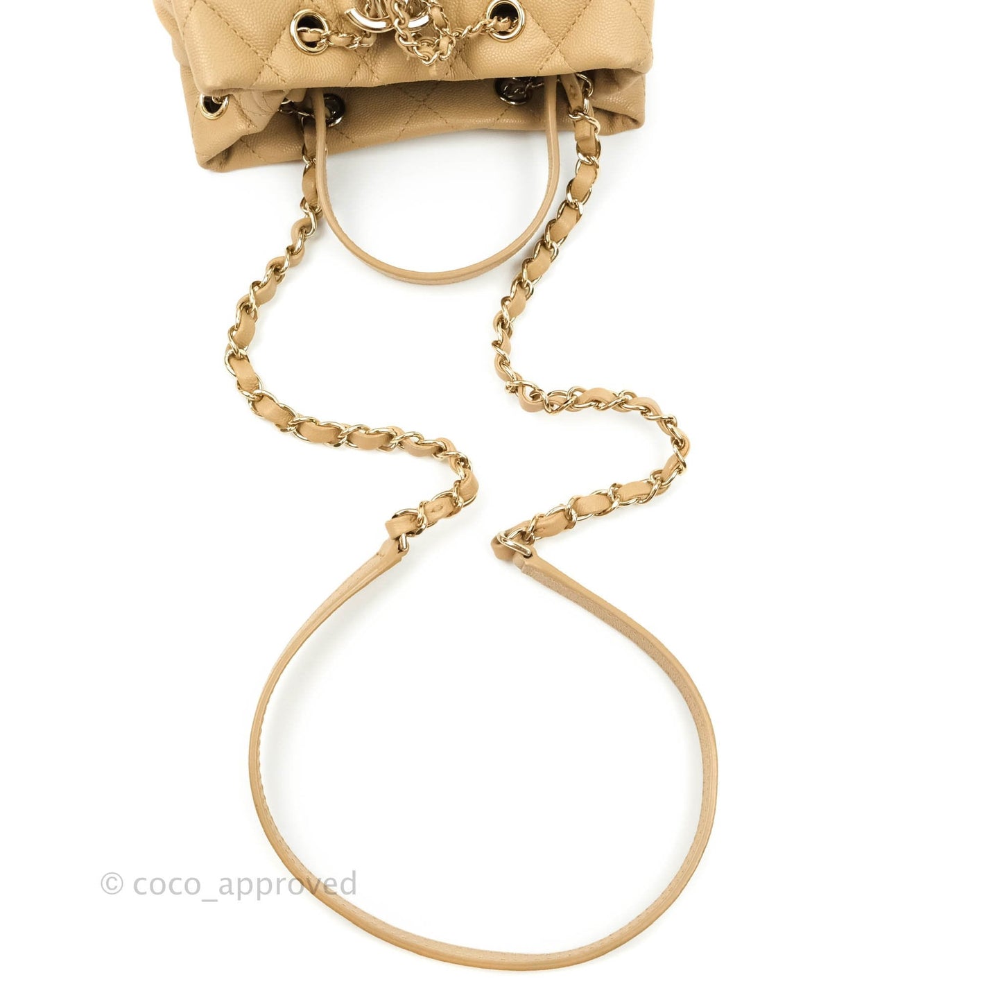 Chanel Caviar Quilted Rolled Up Bucket Drawstring Bag Beige Gold Hardware 19B