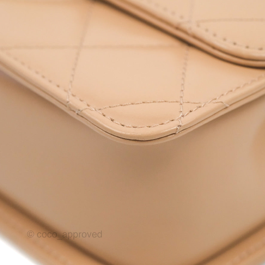 Chanel Quilted Perfect Fit Adjustable Beige Calfskin Gold Hardware 21A