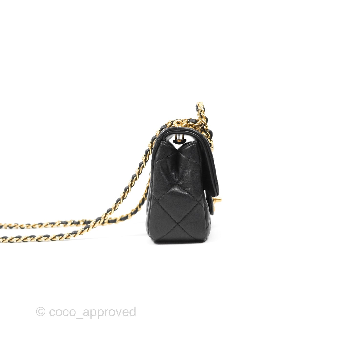 Chanel Mini Top Handle Flap Black Lambskin Aged Gold Hardware 23C