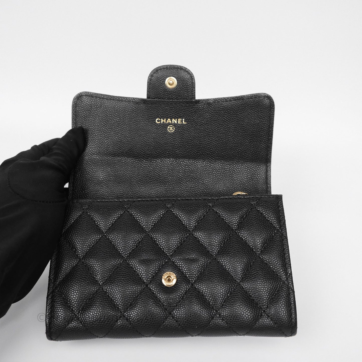 Chanel Classic Medium Flap Wallet Quilted Black Caviar Gold Hardware