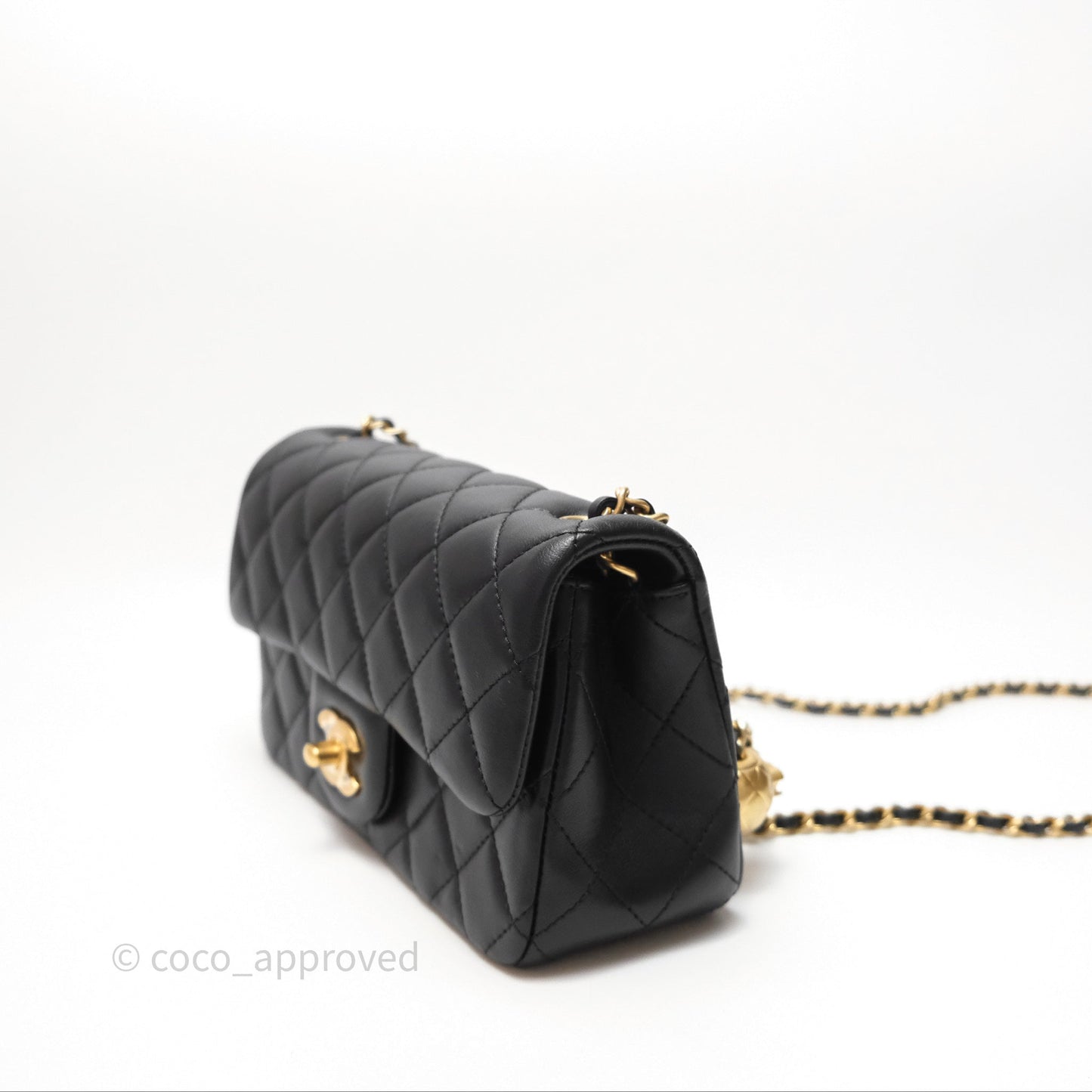Chanel Mini Rectangular Pearl Crush Quilted Black Lambskin Aged Gold Hardware