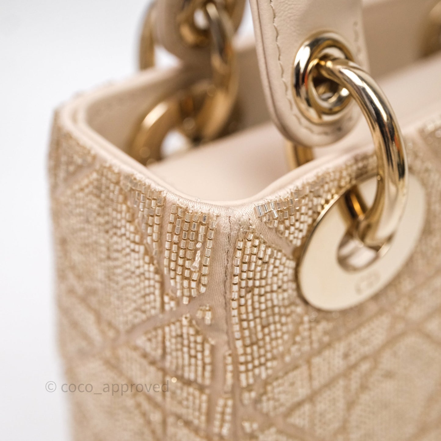 Christian Dior Mini Dior Caramel Beige Microbead-Embroidered Cotton with Cannage Motif