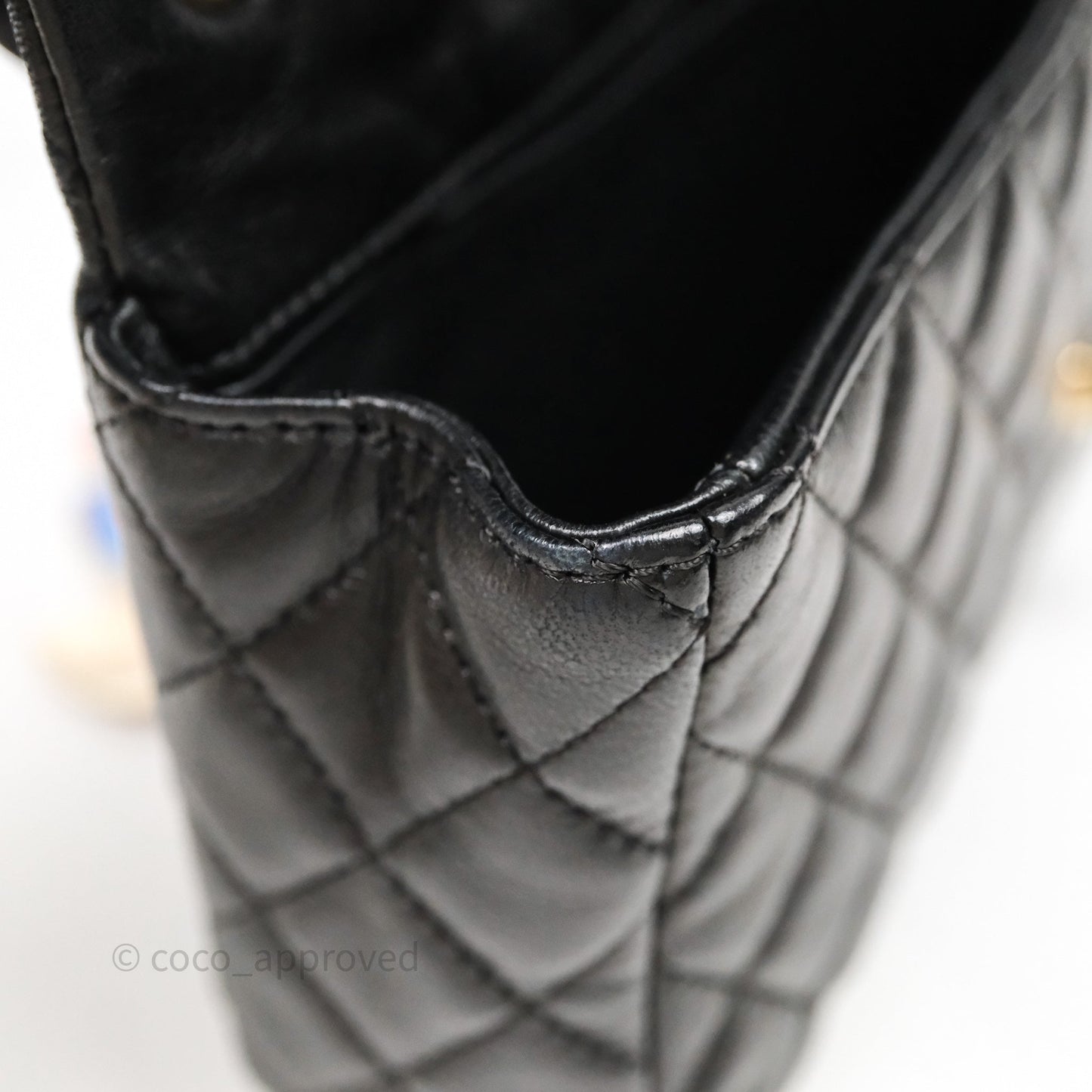 Chanel Quilted East West With Charm Flap Bag Lambskin Black Gold Hardware