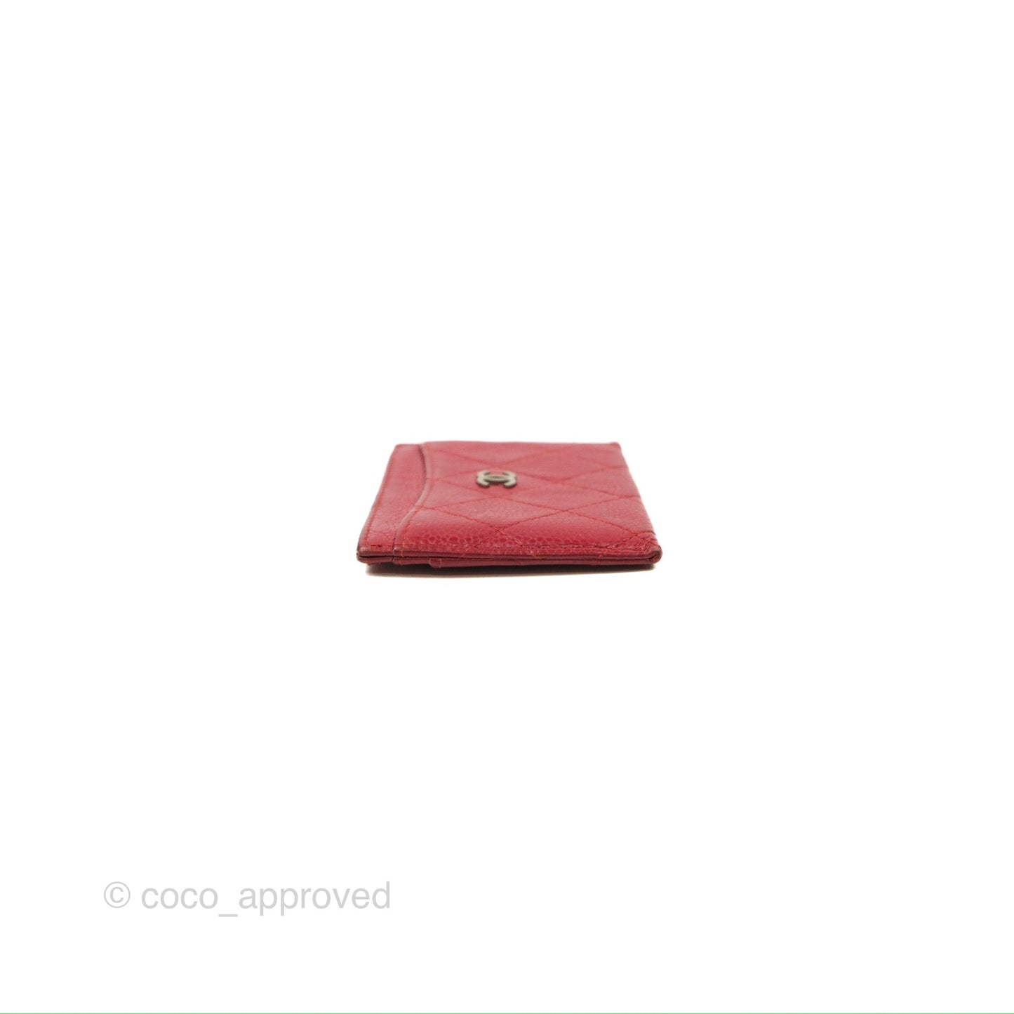 Chanel Classic Flat Card Holder Red Caviar Silver Hardware