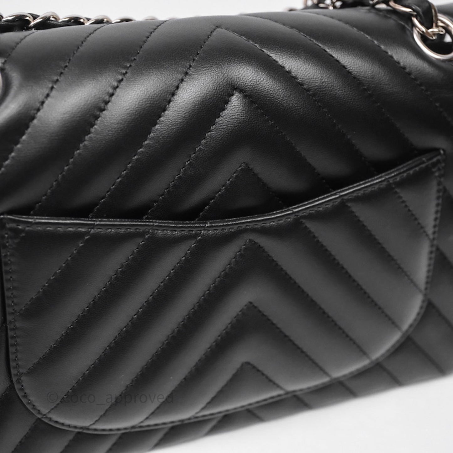 Chanel Small Classic Chevron Flap Black Lambskin Silver Hardware