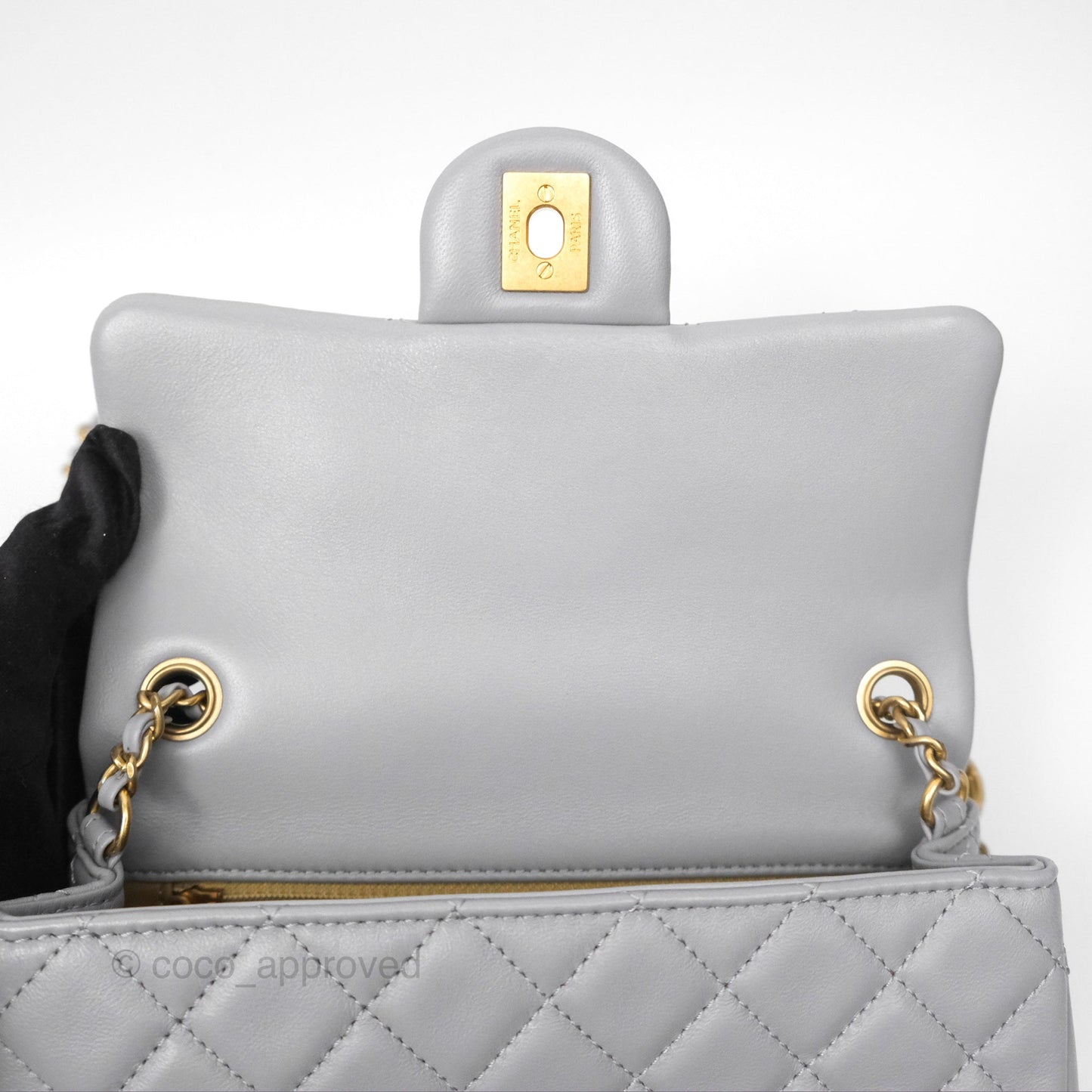 Chanel Mini Rectangular Pearl Crush Grey Lambskin Aged Gold Hardware