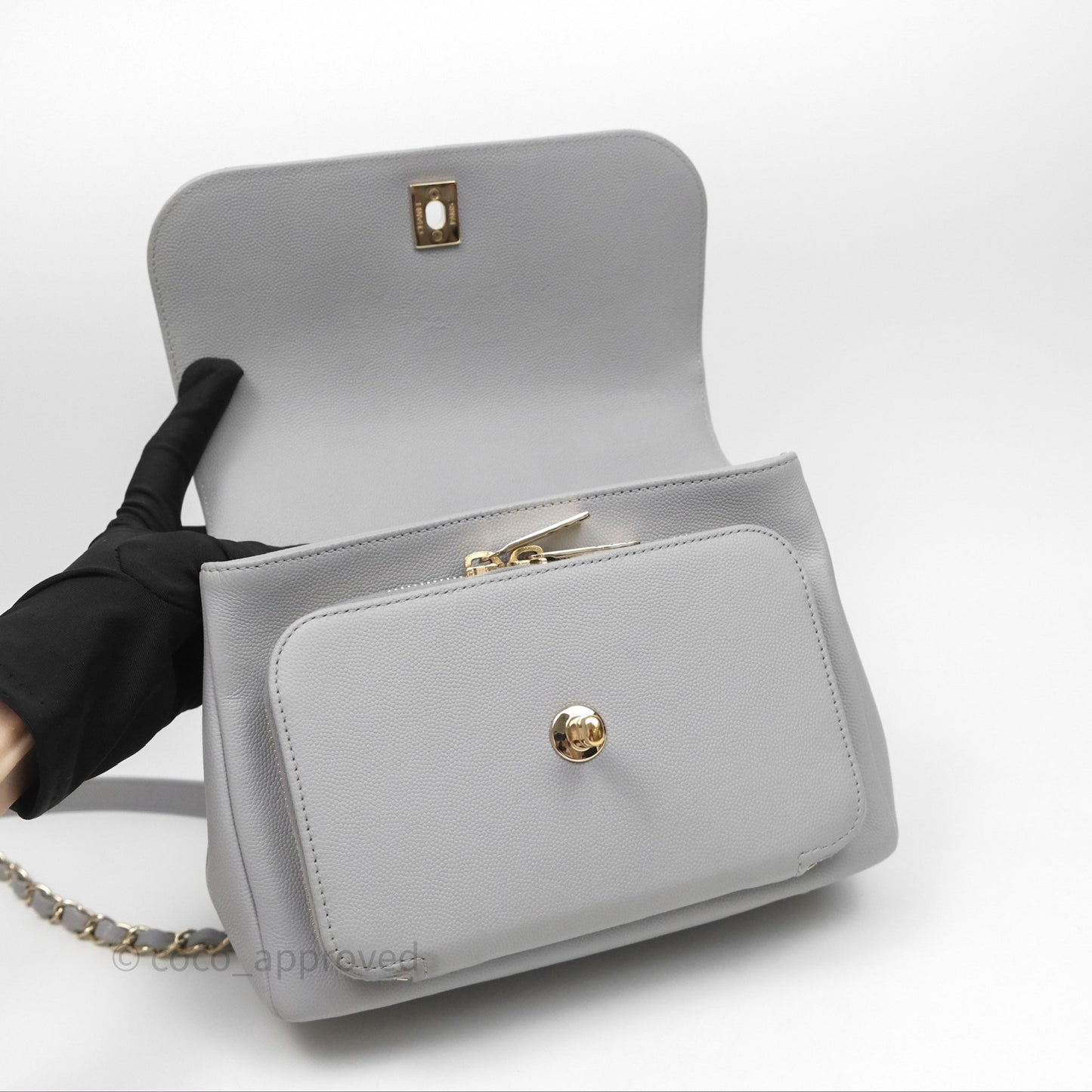 Chanel Quilted Medium Business Affinity Flap Grey Caviar Gold Hardware