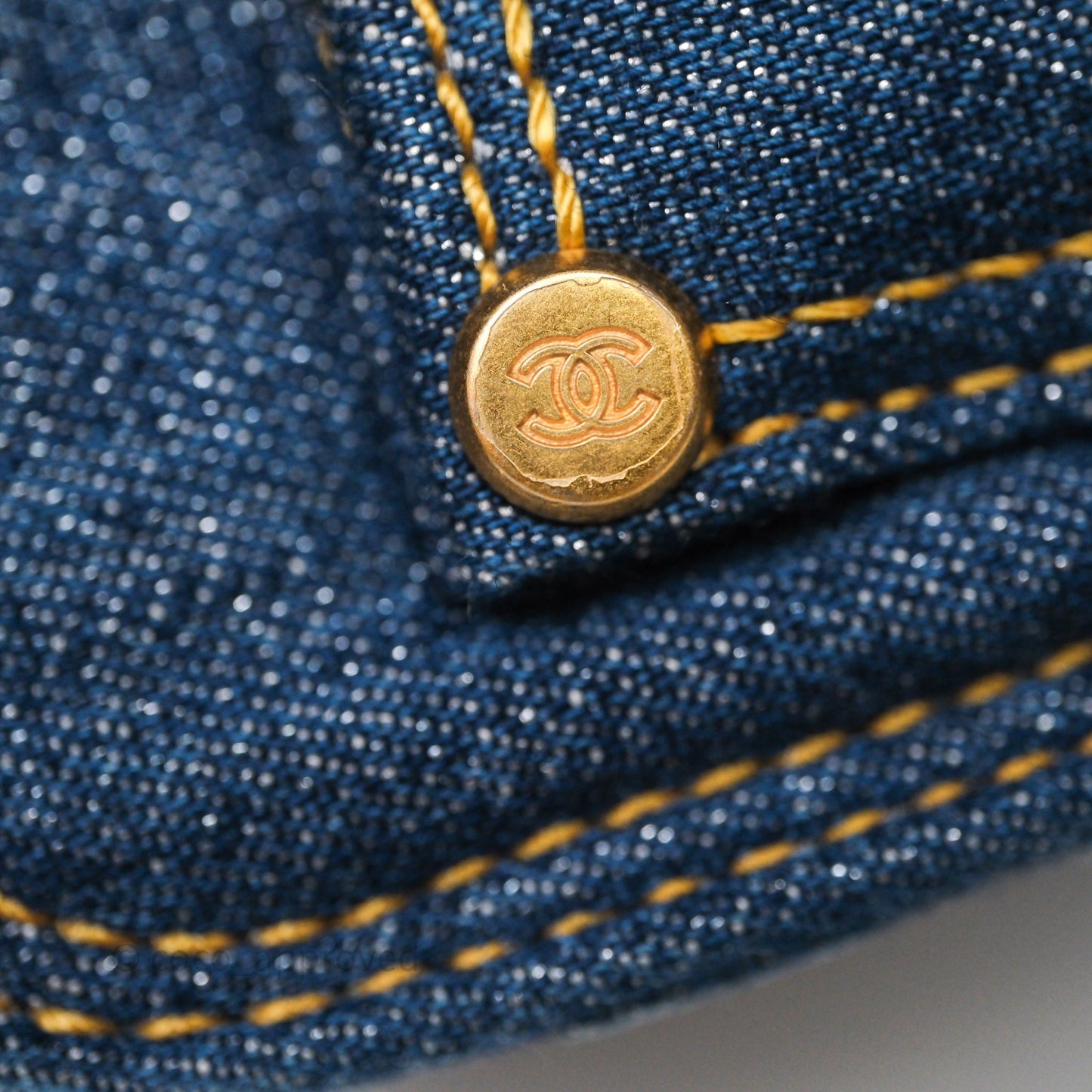 Chanel Square Flap Bag Denim Aged Gold Hardware