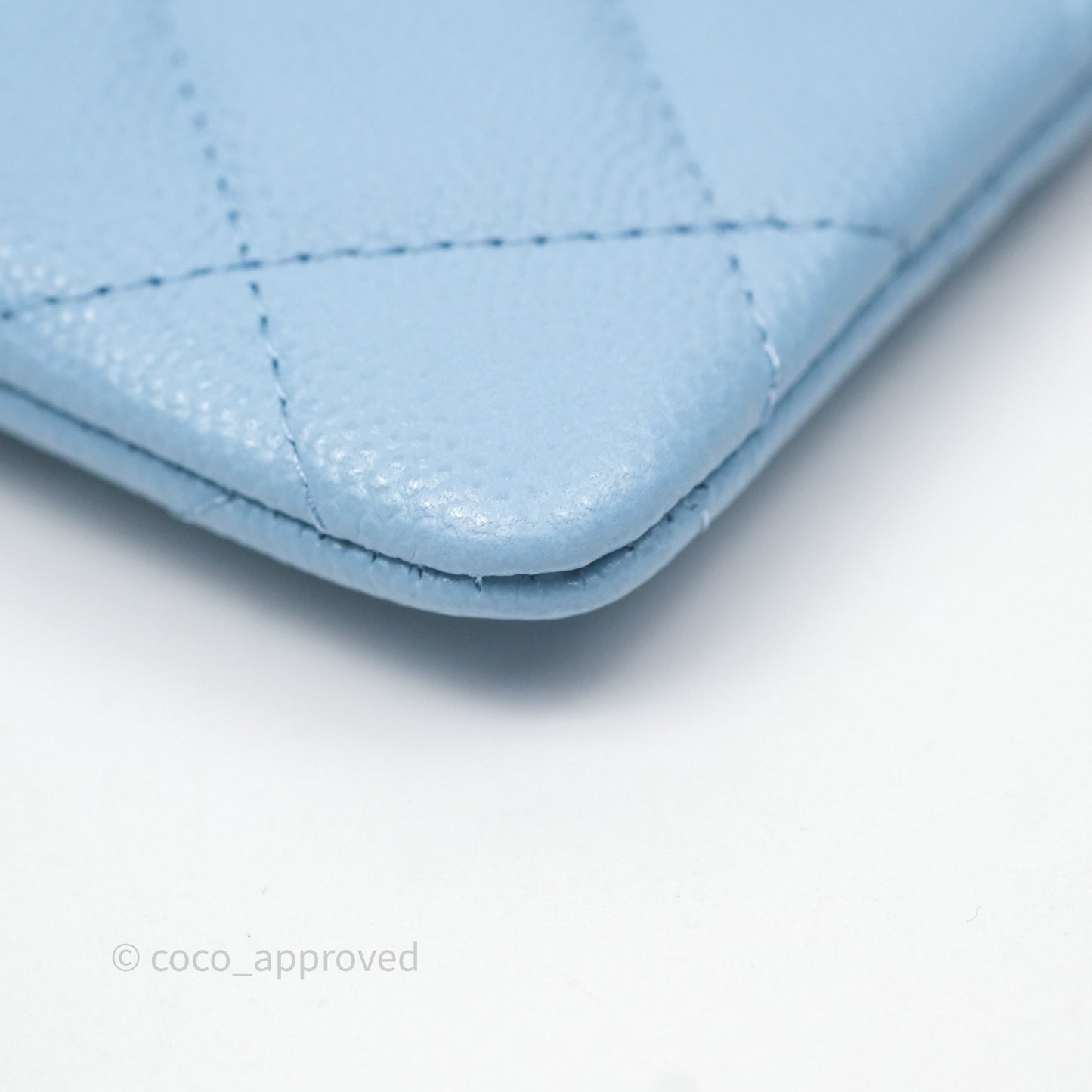 Chanel Quilted Crystal CC Zip Card Holder Wallet Light Blue Caviar Gold Hardware