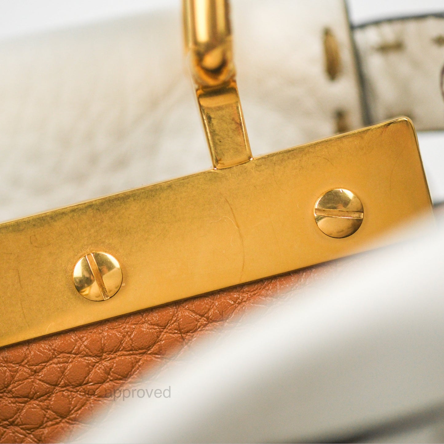 Fendi Mini Peekaboo Bag Contrast Stitch Off White/Navy Grained Leather Gold Hardware