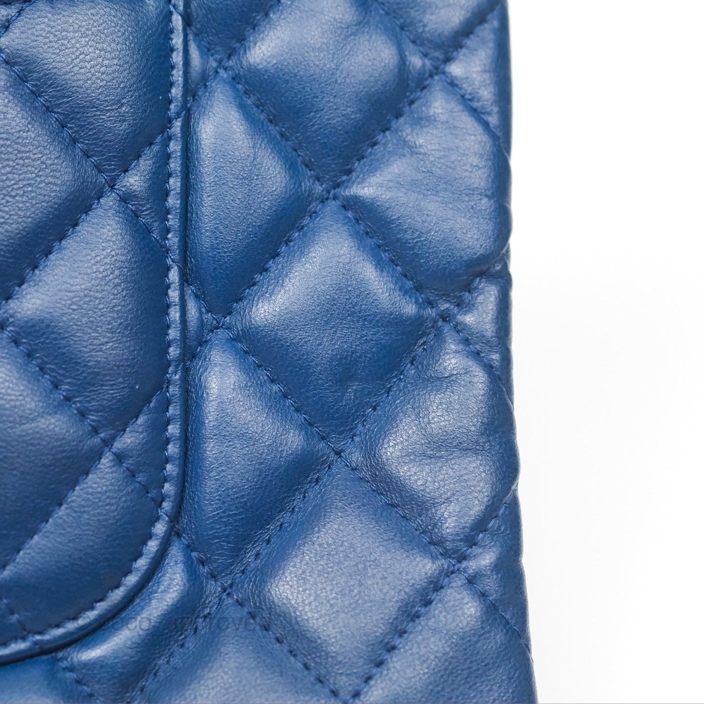 Chanel Medium Quilted O Case Blue Lambskin Gold Hardware